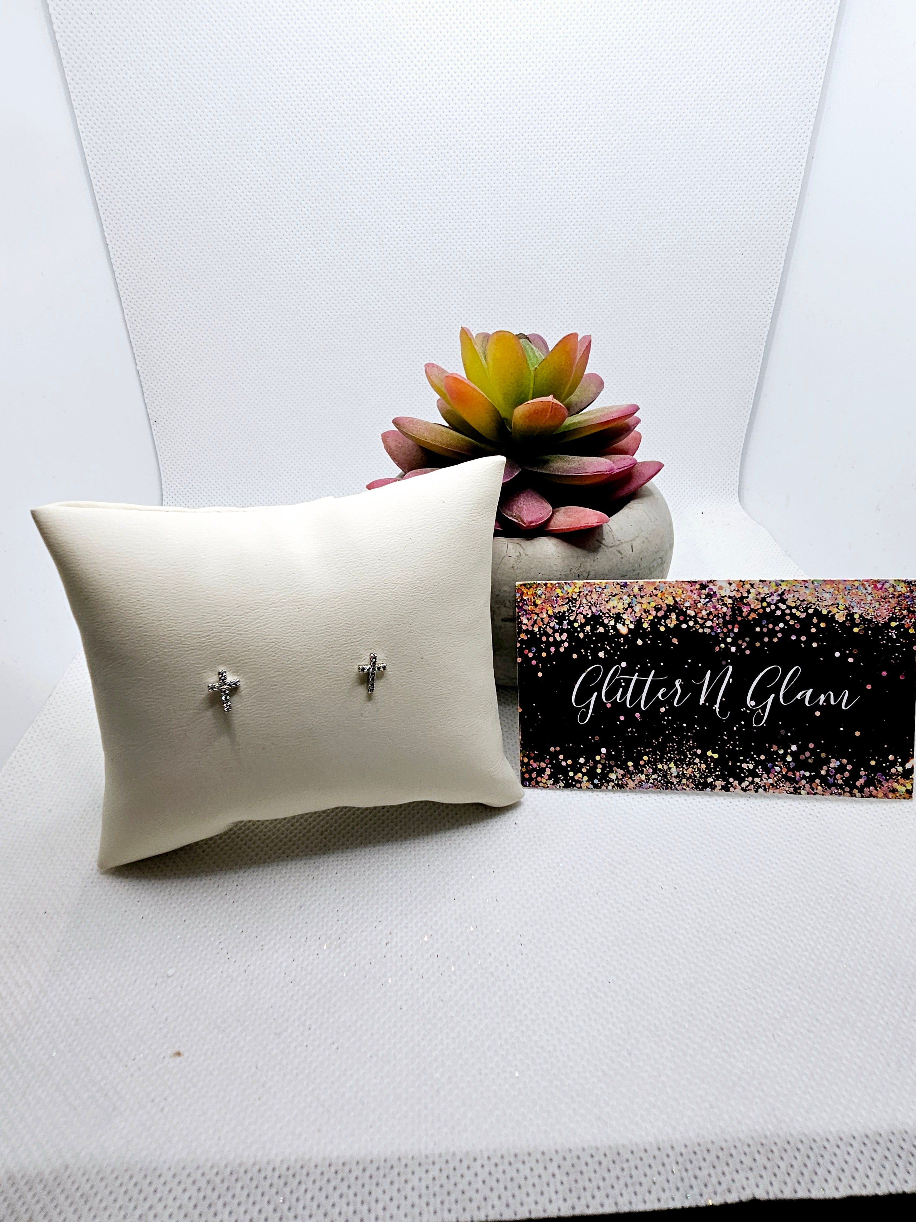 2574 Silver Cross Stud Earrings with Bling
