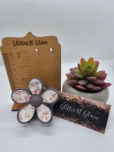 2627 Gray and Pink Sparkly Leather Flower Hair Claw Clip