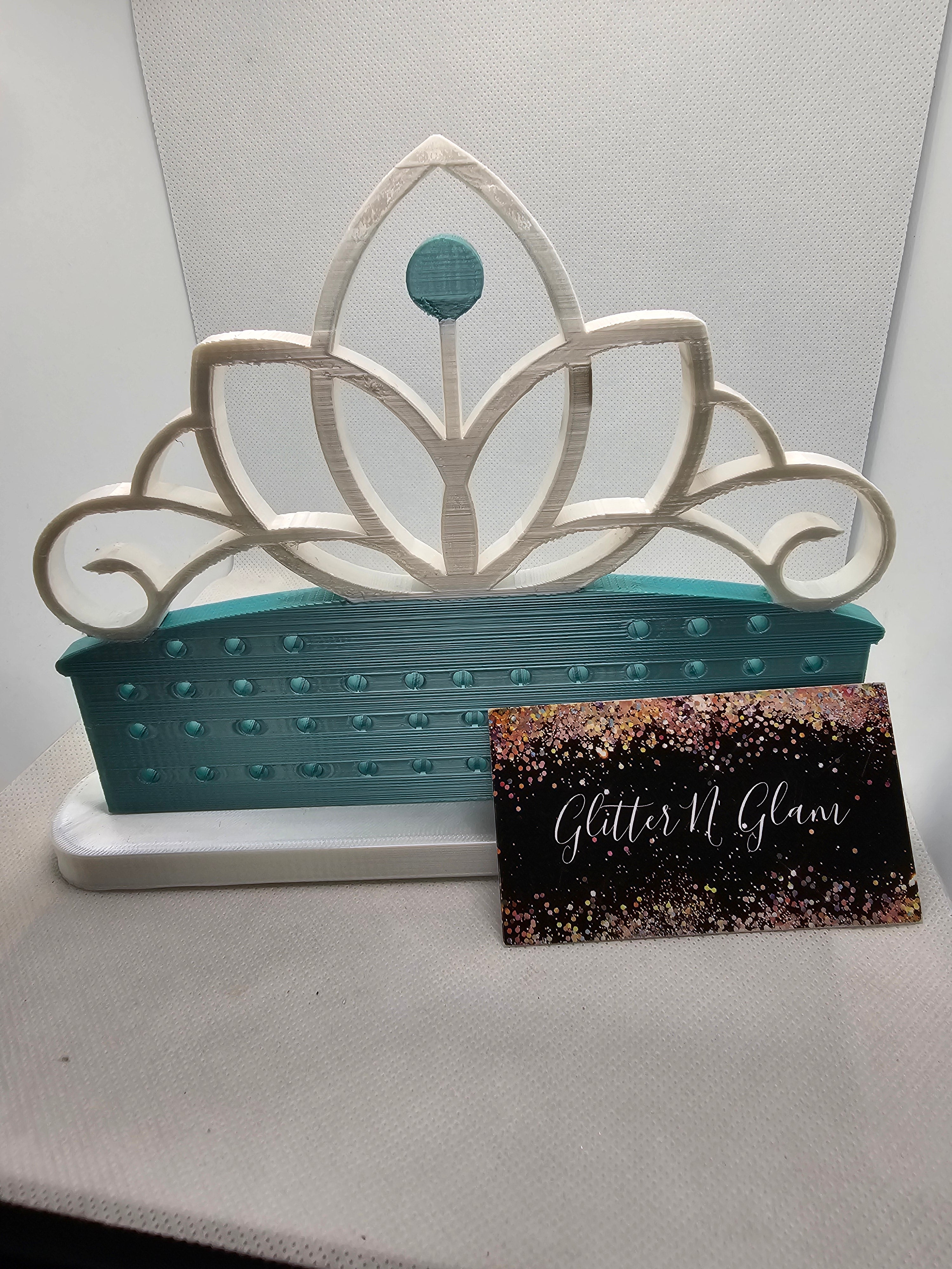 3D Teal/Pearl White Tiara Earring Holder