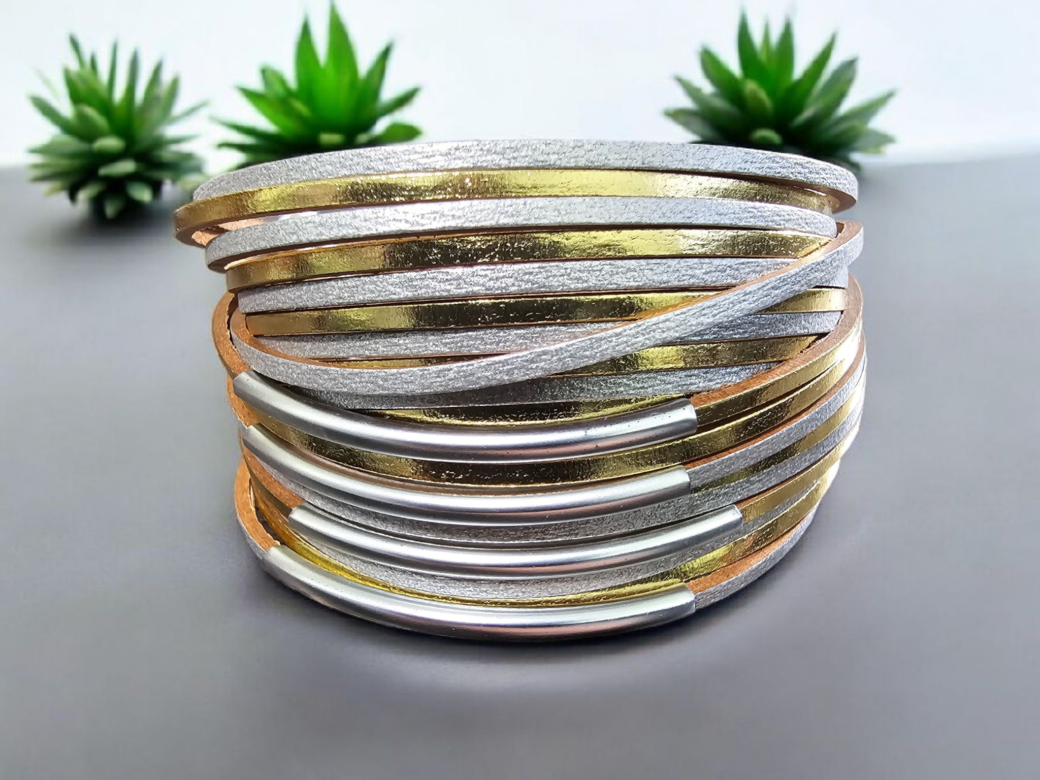 2781 Gold and Silver Wrap Bracelet with Magnetic Clasp