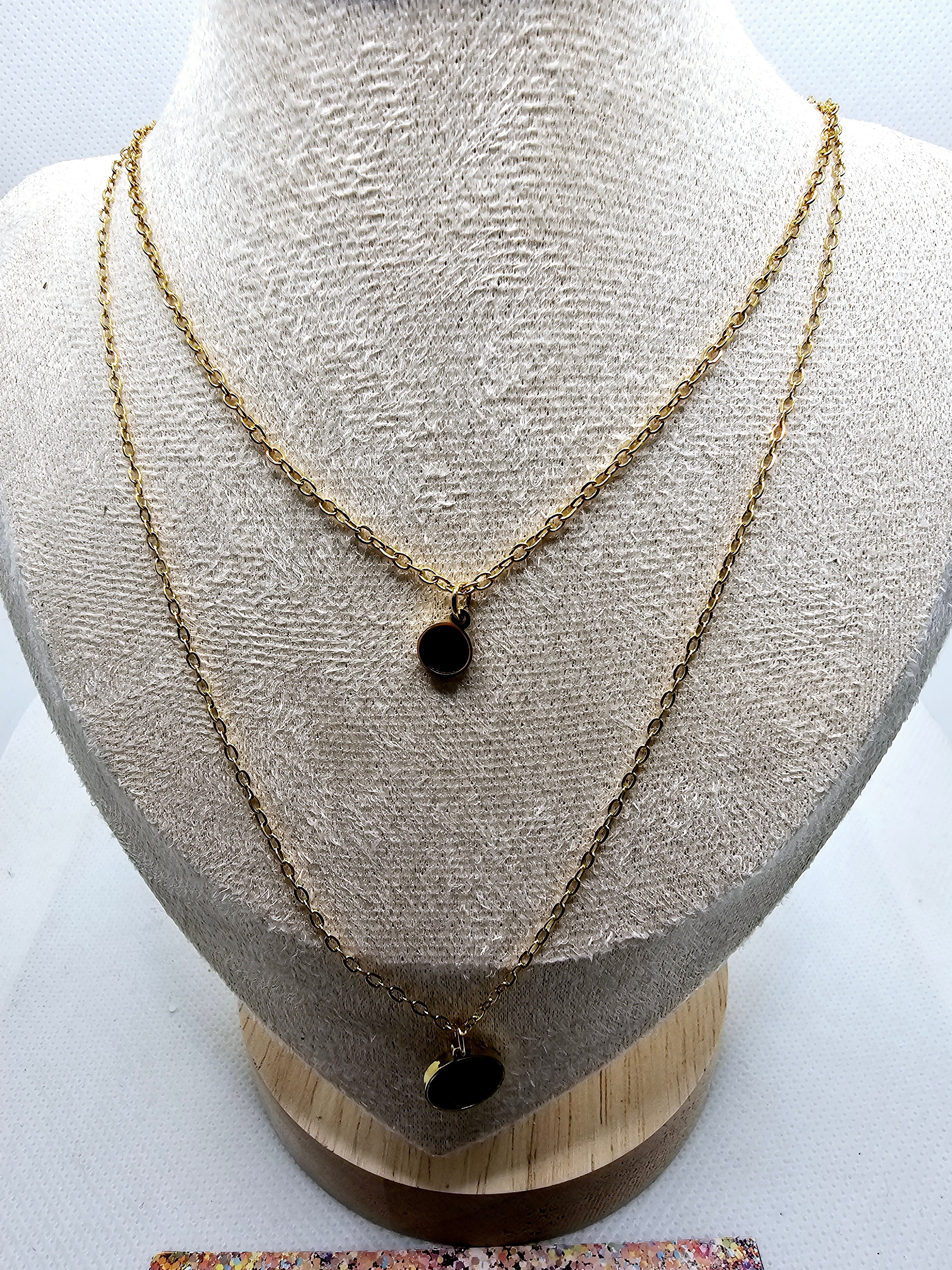 2567 Gold w/Black Pendant Double Necklace