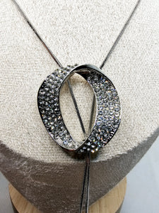 2573 Silver Long Sweater Necklace with Circle Bling
