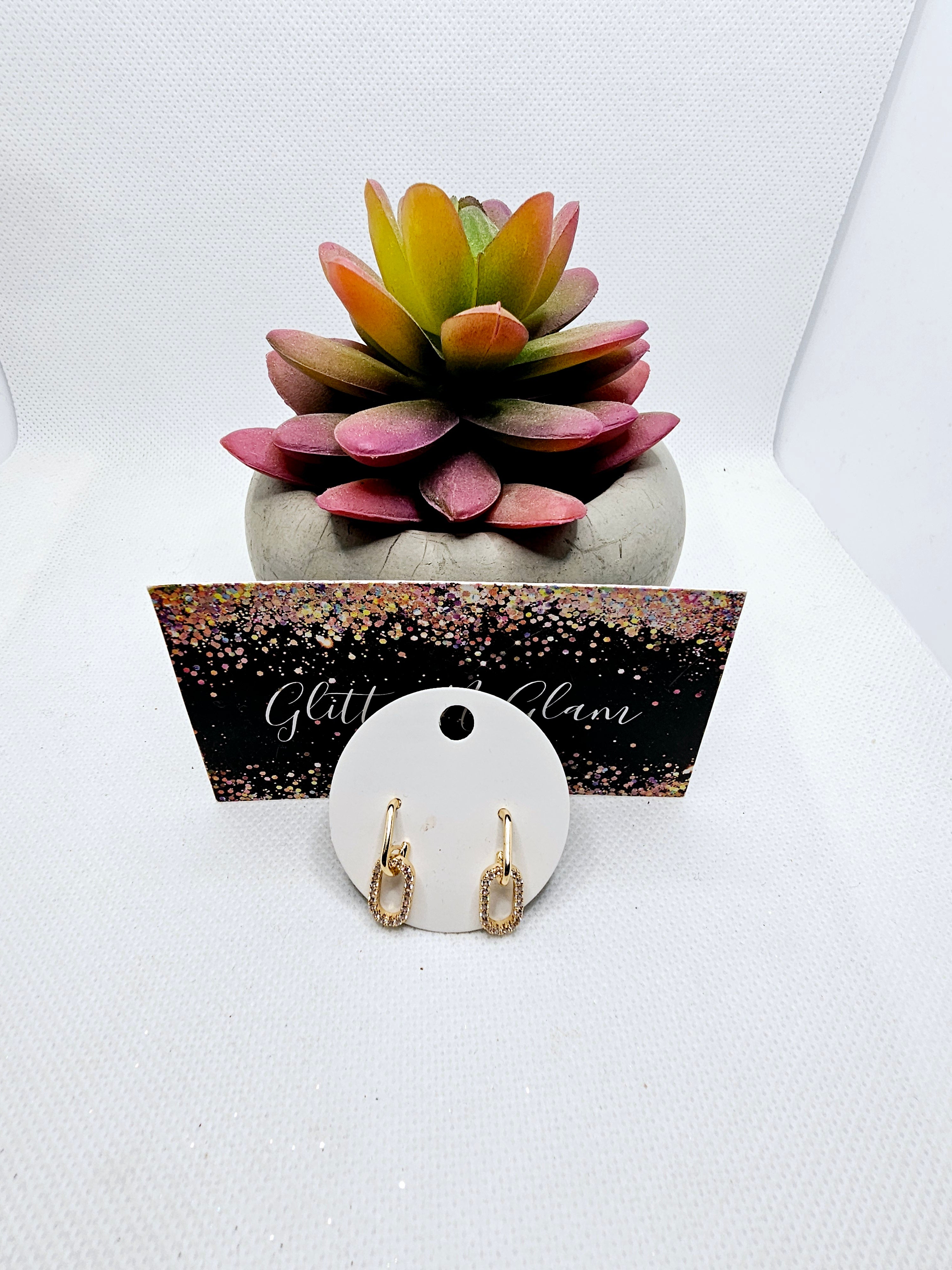 2538 Gold Small Dangle Earrings with Bling