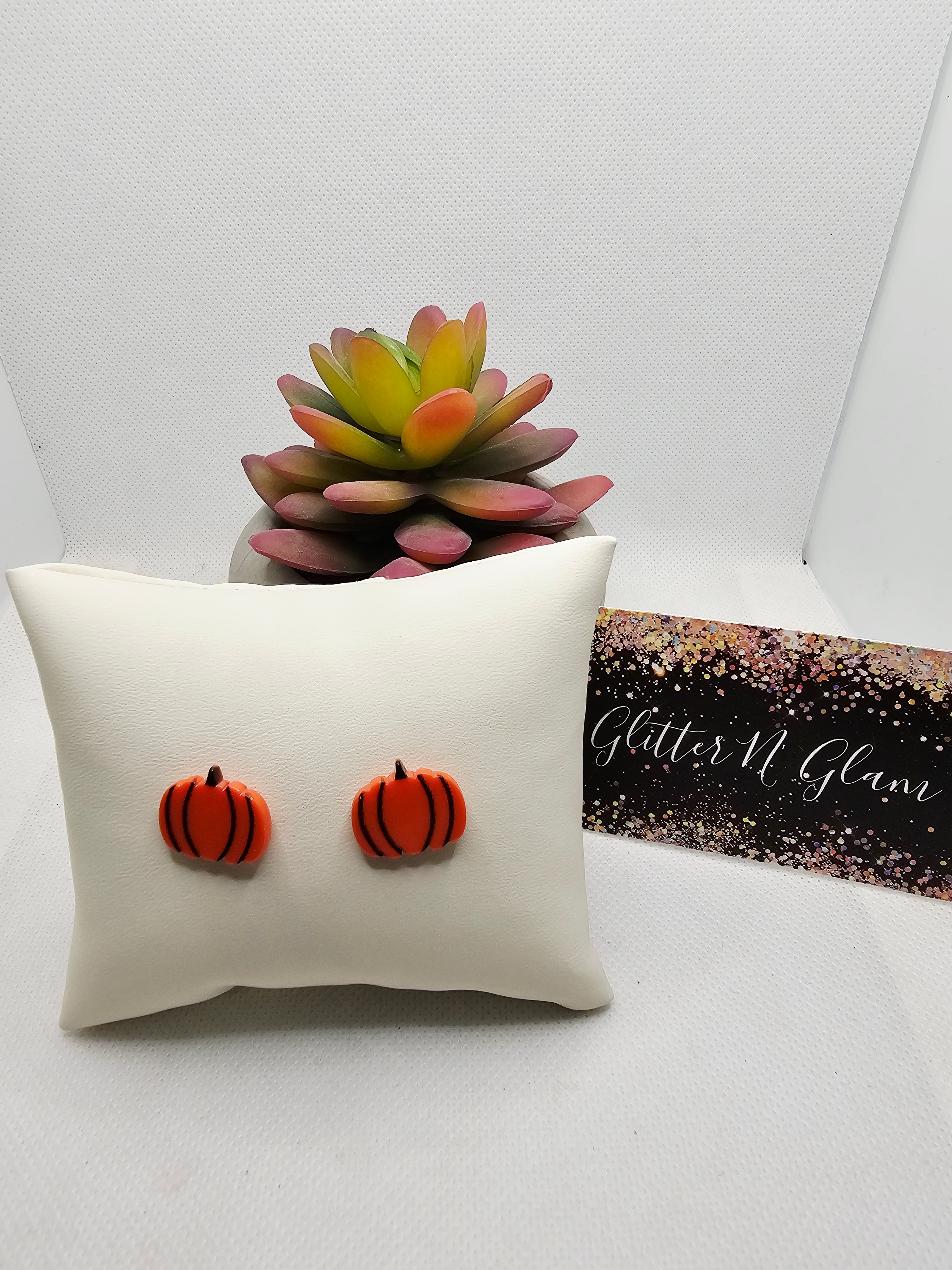 2679 Orange Arcylic Pumpkin Stud Earrings