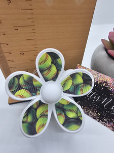 2620 Softball Leather Flower Hair Claw Clip