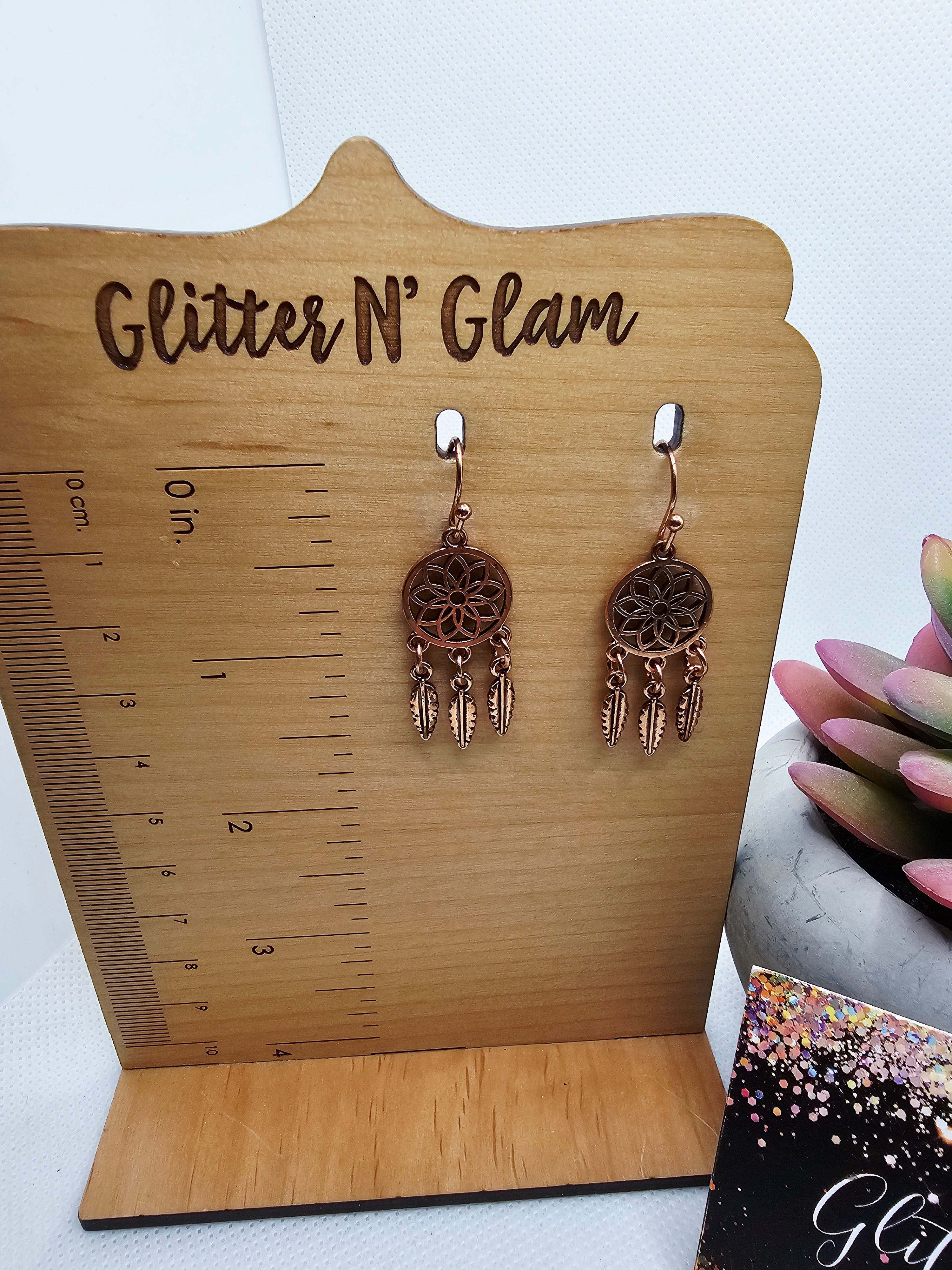 2710 Copper Colored Dreamcatcher Dangle Earrings