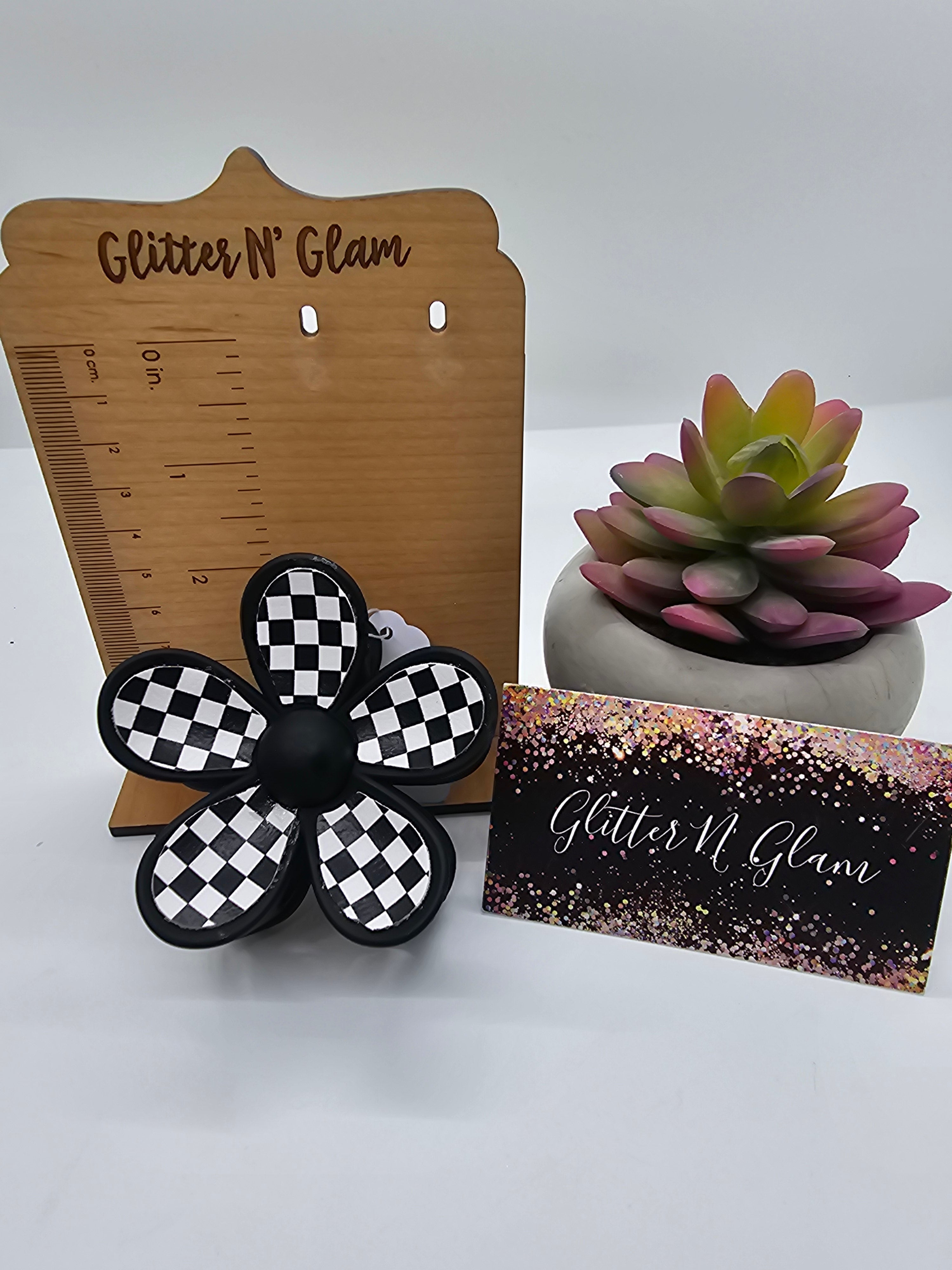 2612 Black/White Checkered Leather Hair Claw Clip