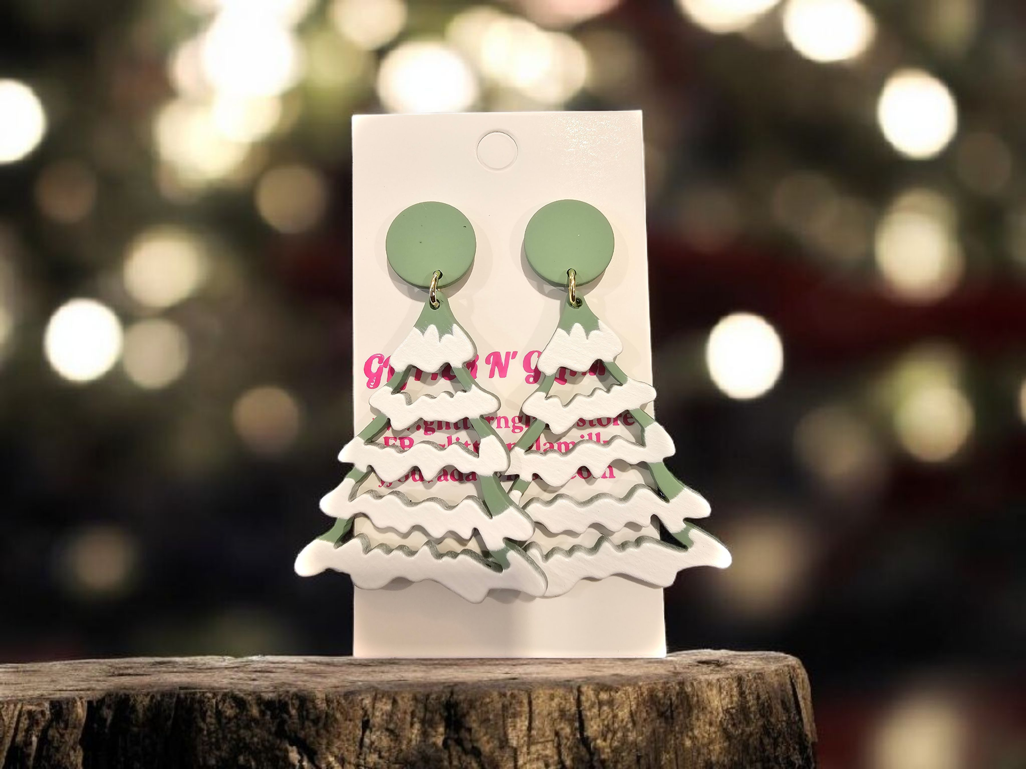 2759 Polymer Clay Christmas Tree Dangle Earrings