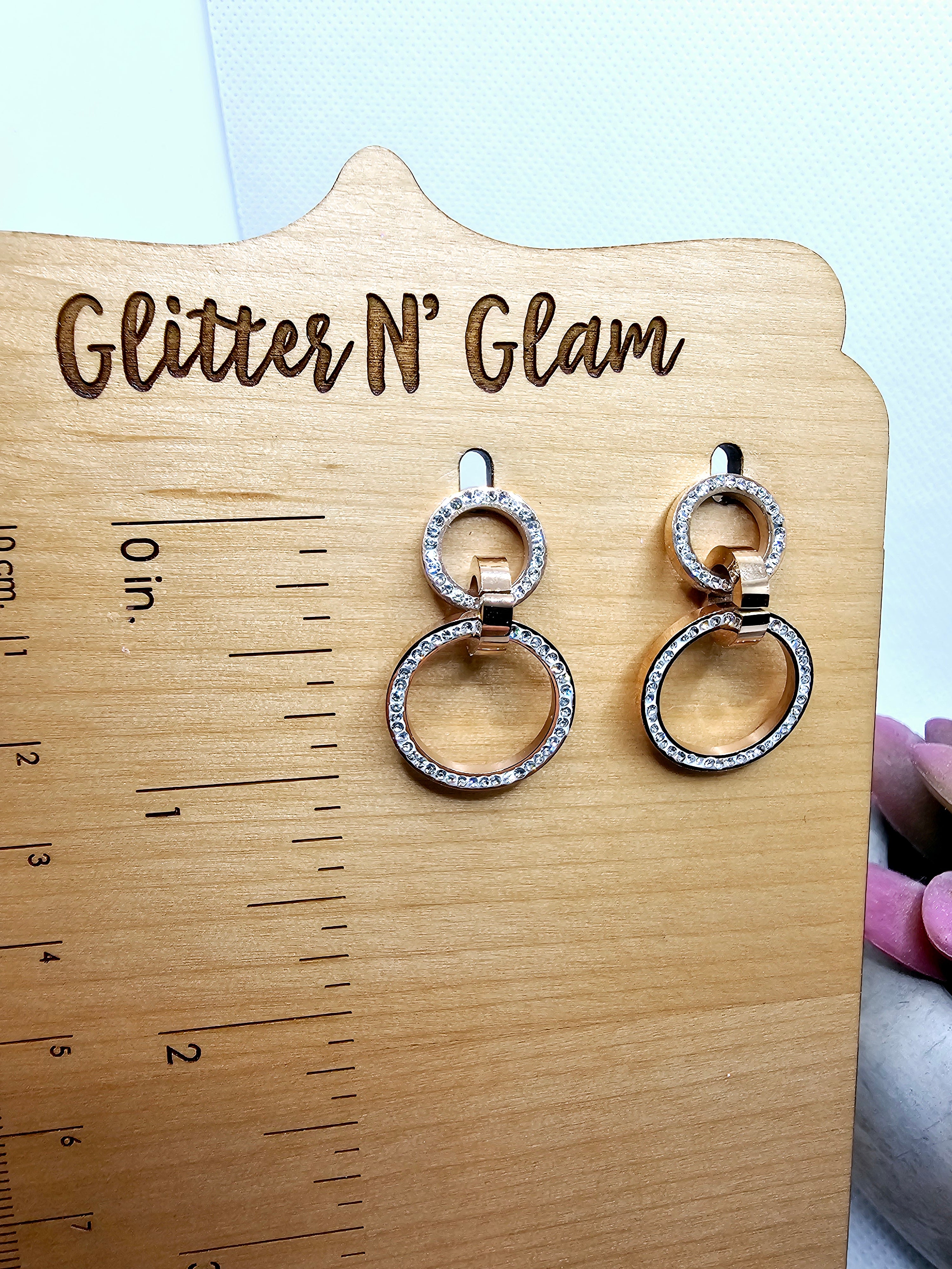 2540 Rosegold with Silver Bling Open Double Circle Dangle Earrings