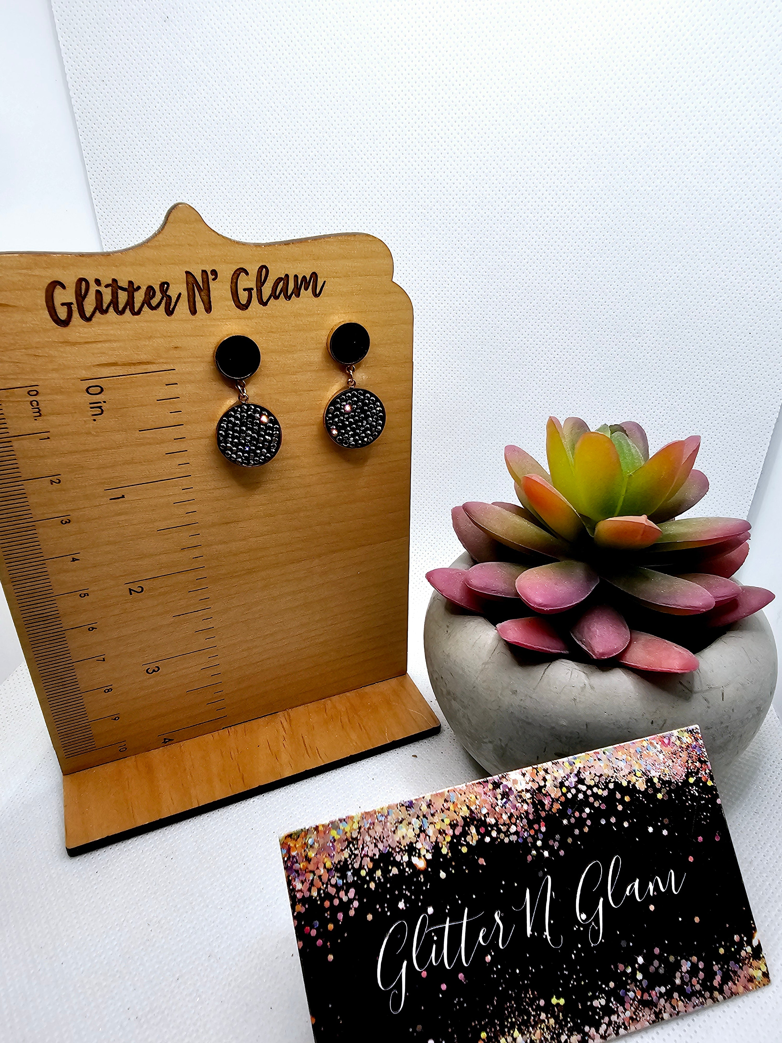 2585 Rosegold and Black Bling Closed Circle Dangle Earrings