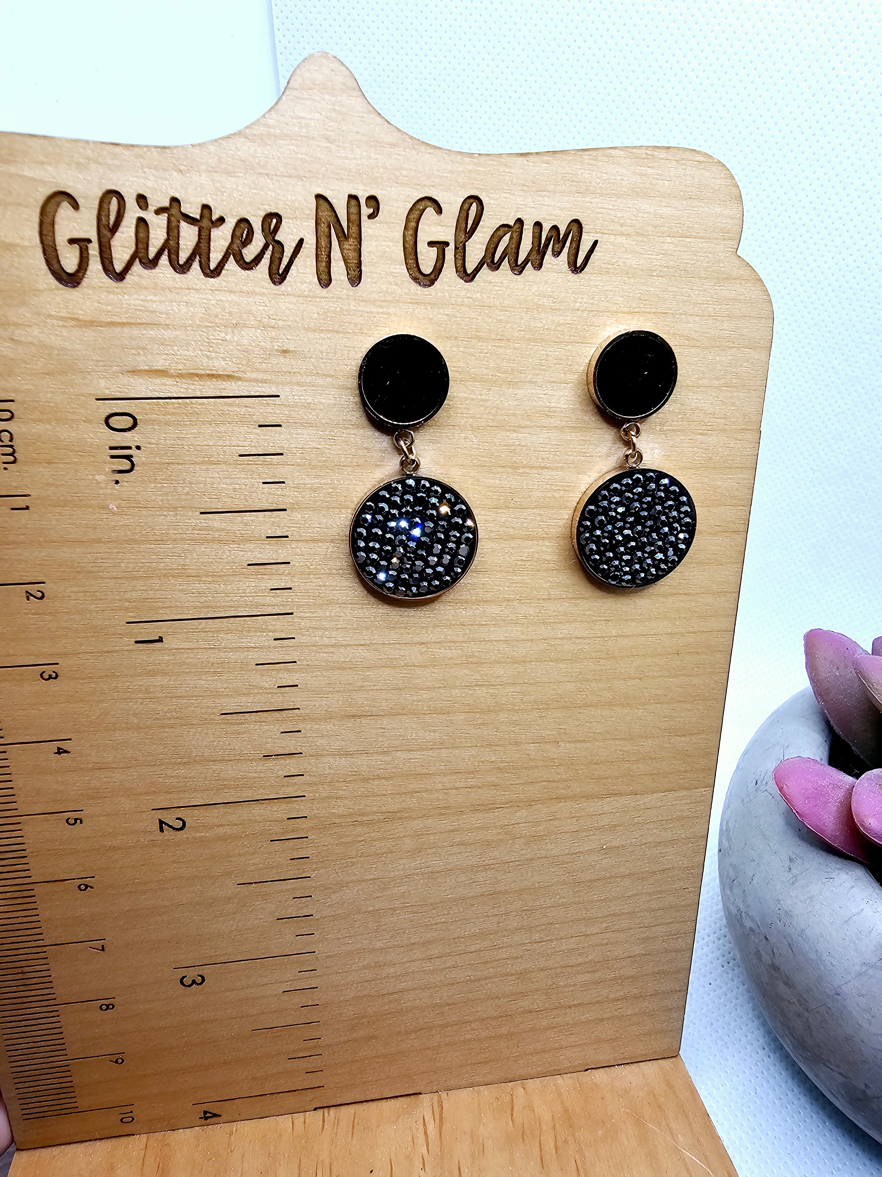 2585 Rosegold and Black Bling Closed Circle Dangle Earrings