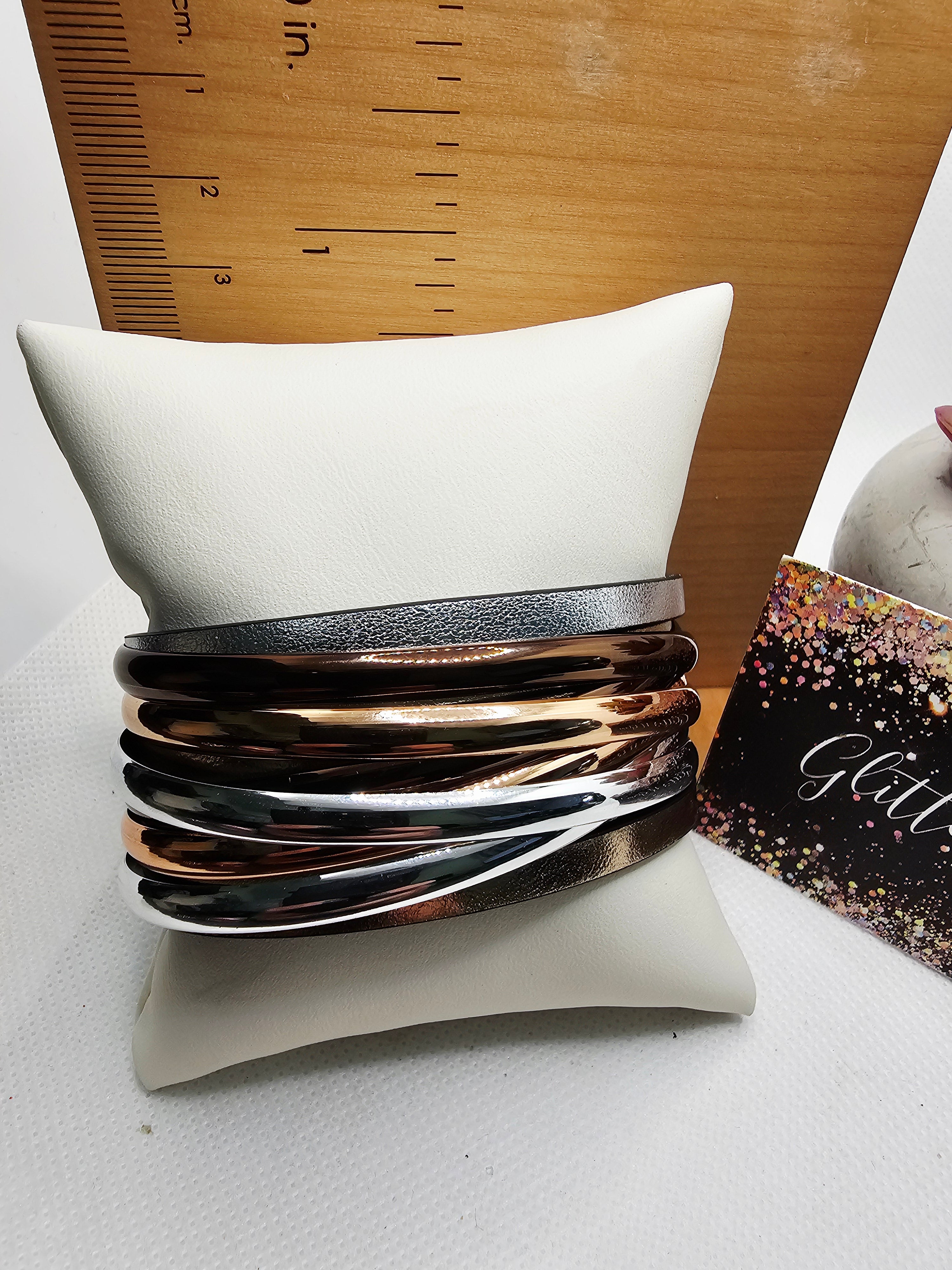 2720 RoseGold, Silver, Brown Leather Bracelet with magnetic closure