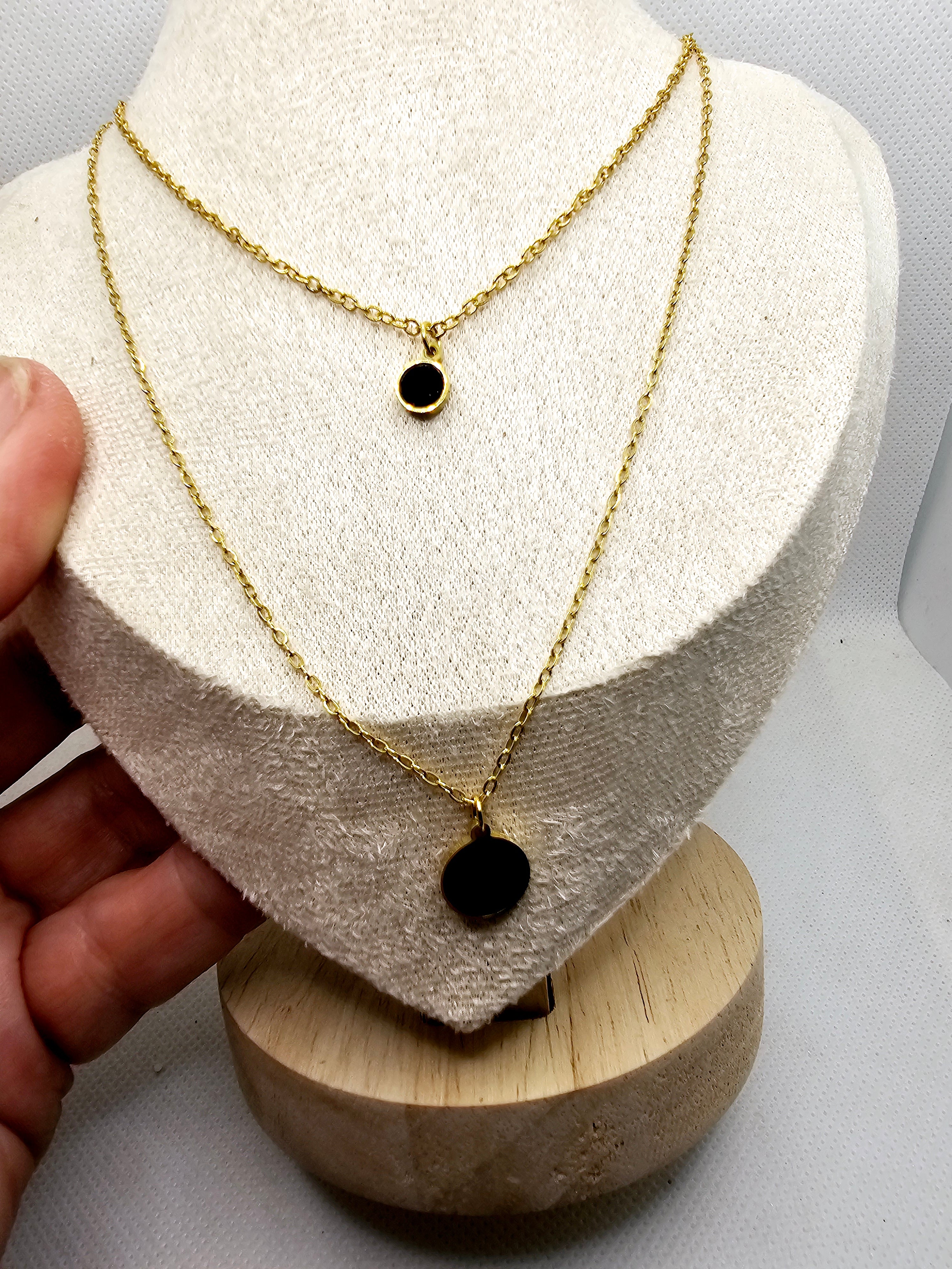 2567 Gold w/Black Pendant Double Necklace