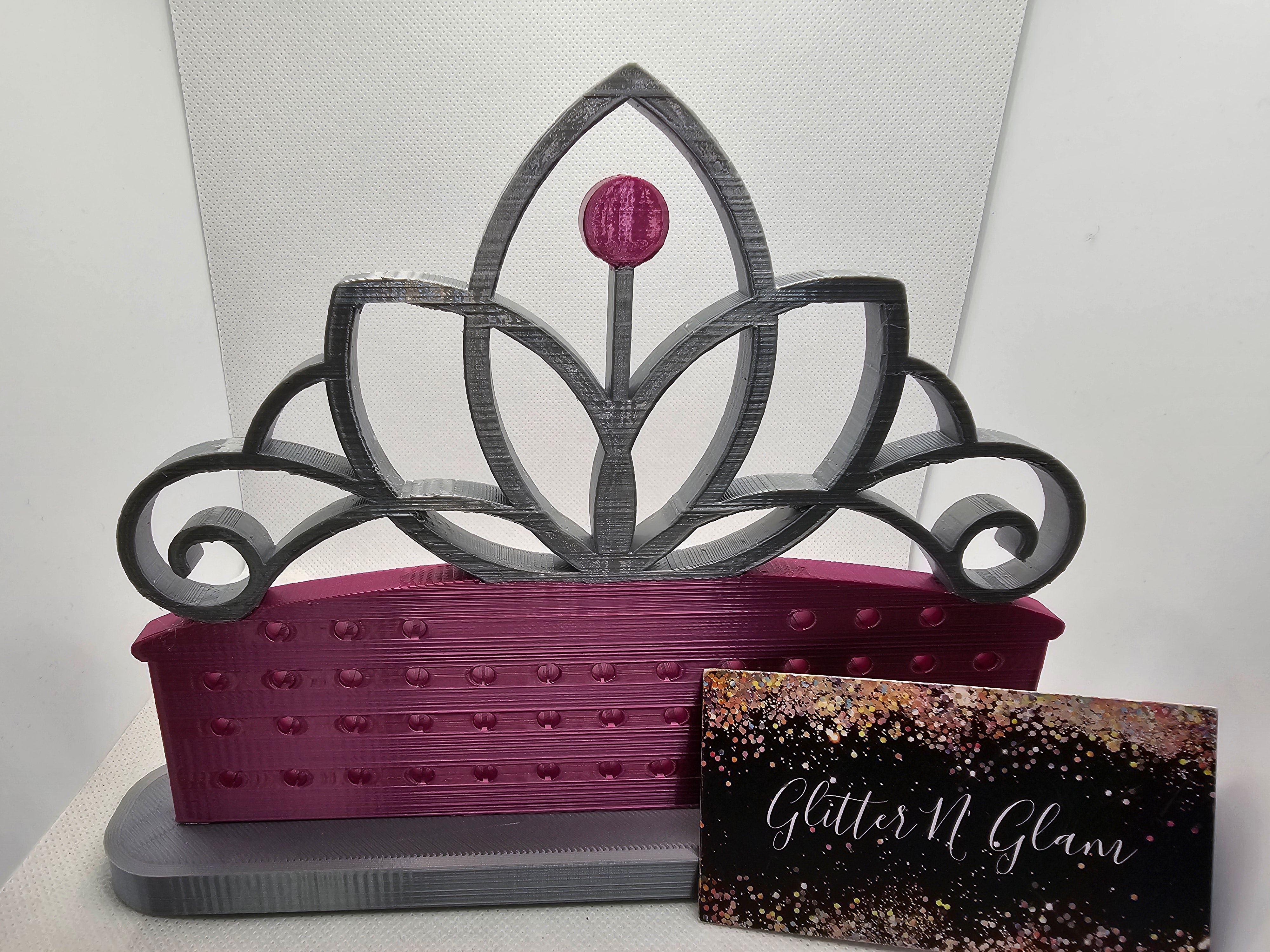 3D Pink/Silver Tiara Earring Holder