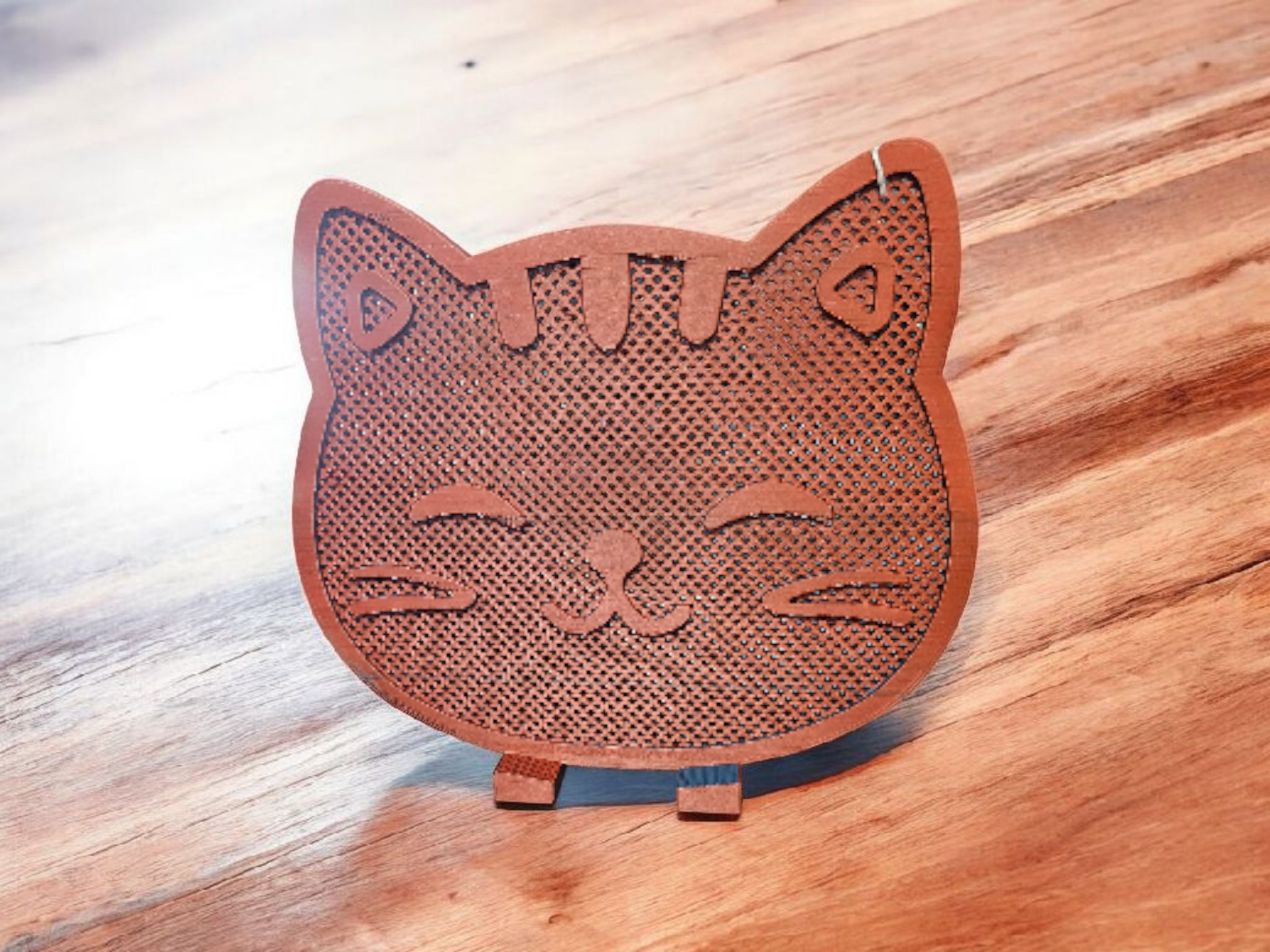 3D Kitty Earring Holder-one side Teal other side Burnt Orange