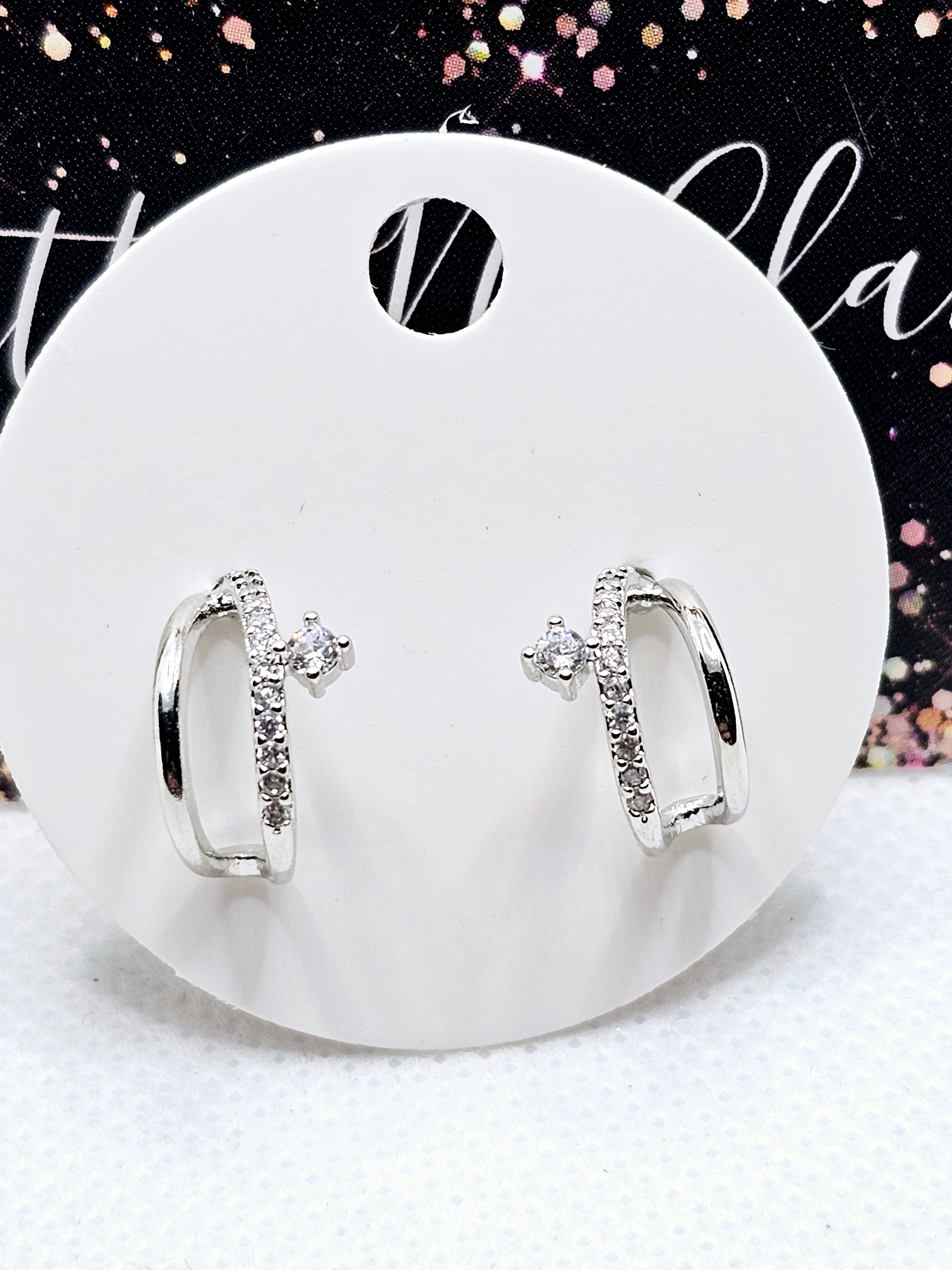 2557 Silver Little Hoop Earrings with Bling