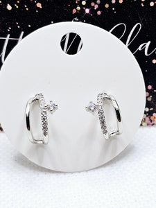 2557 Silver Little Hoop Earrings with Bling
