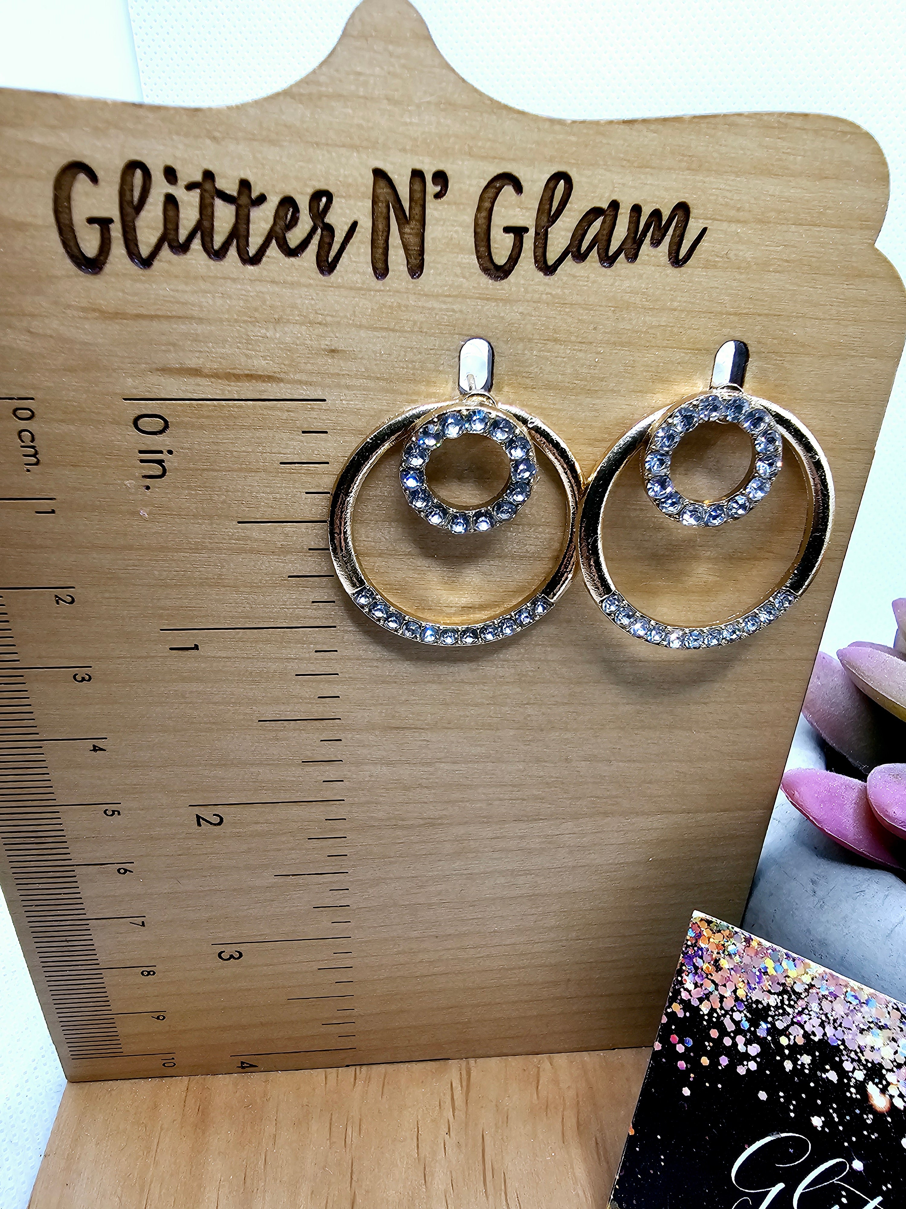 2541 Gold Double Circle with Bling Dangle Earrings