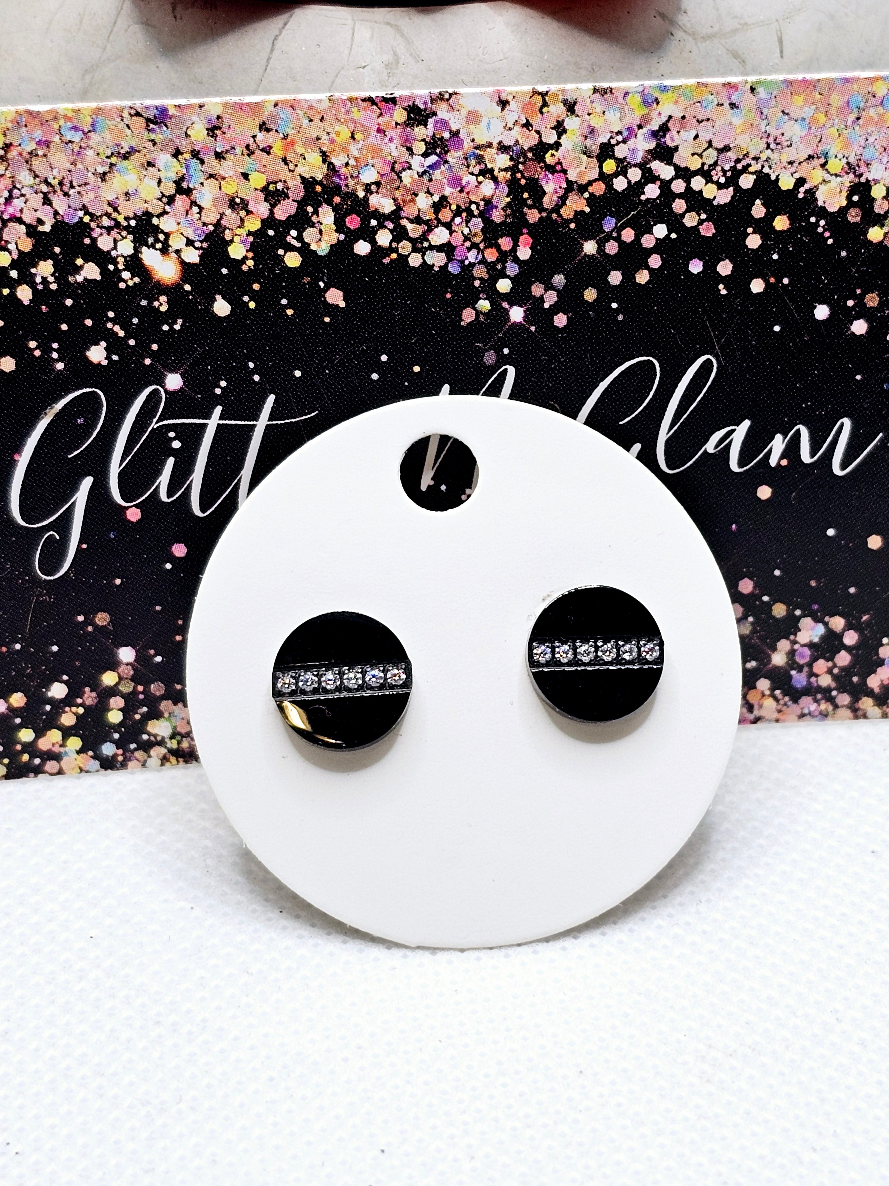 2542 Black Stud Earrings with Bling Across the Middle