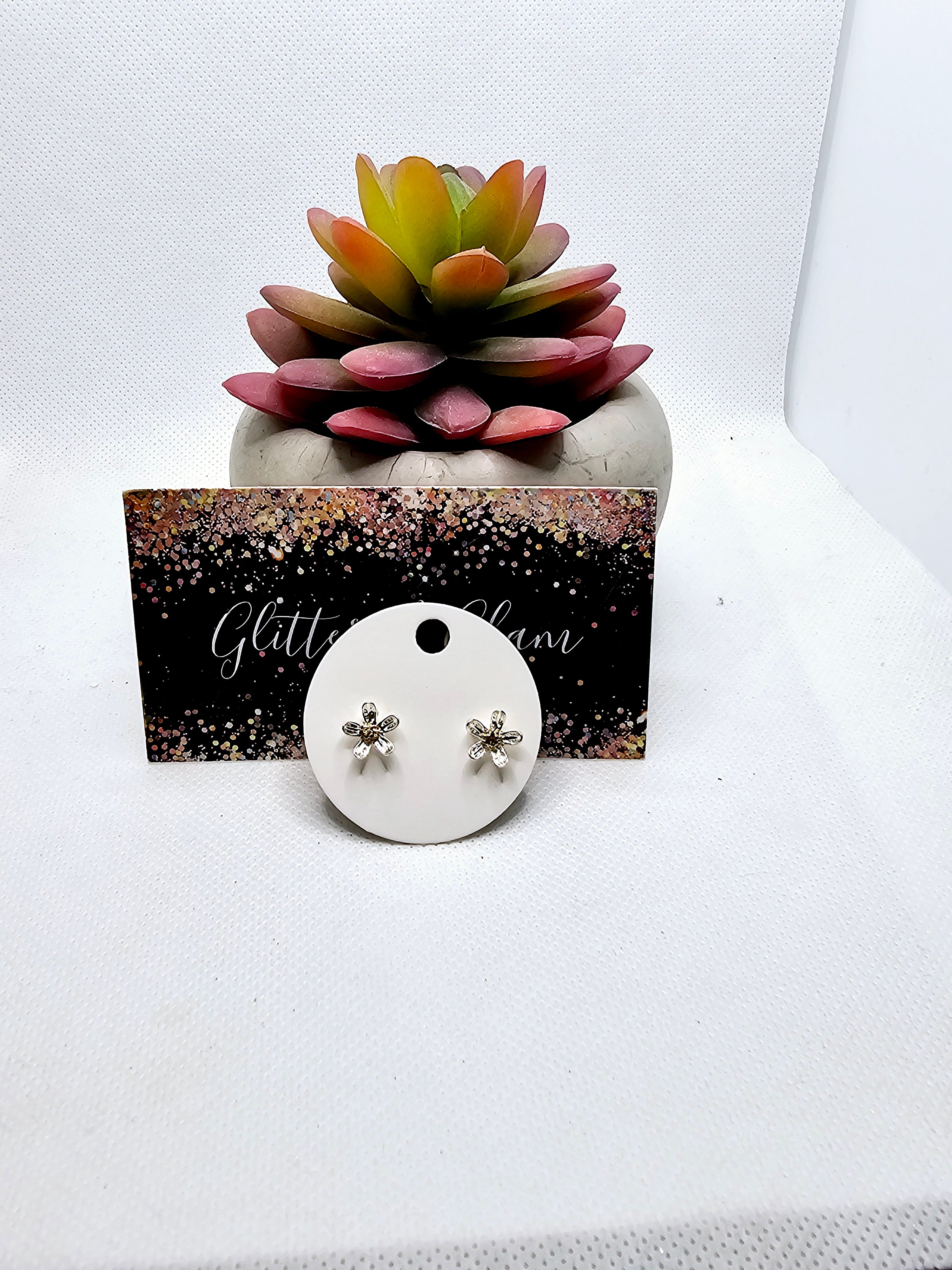 2519 Silver and Gold Flower Stud Earrings