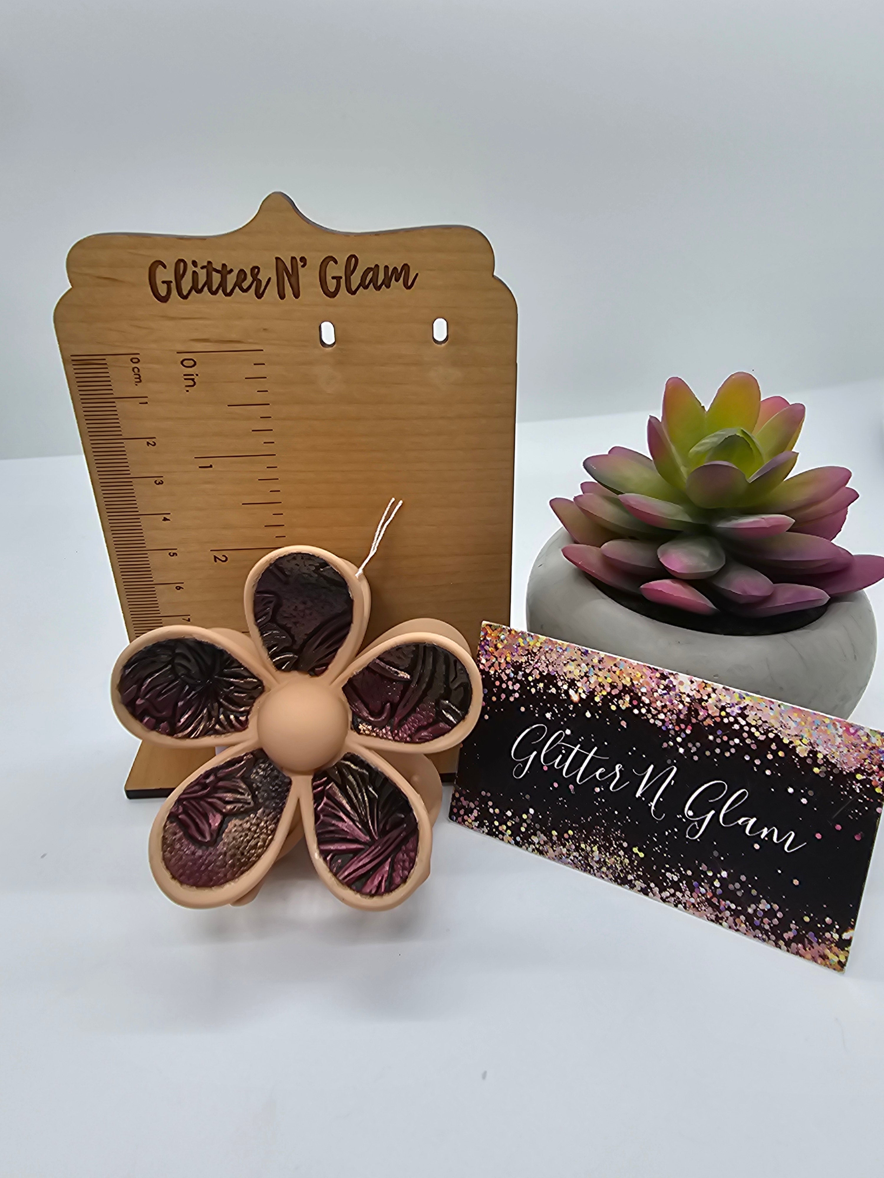 2615 Embosed Metalic Floral Flower Leather Hair Claw Clip