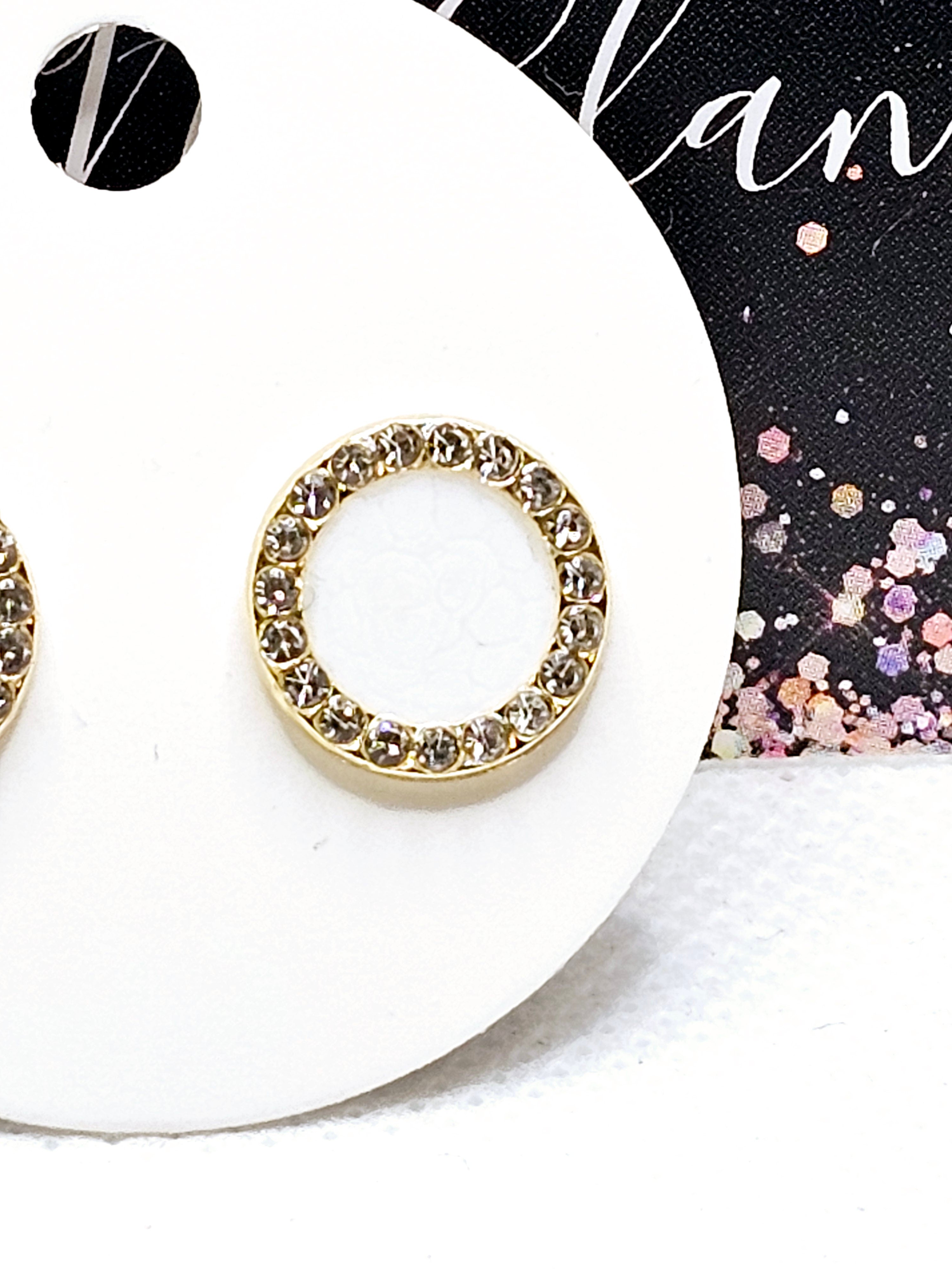 2562 Gold and White Stud Earrings with Bling