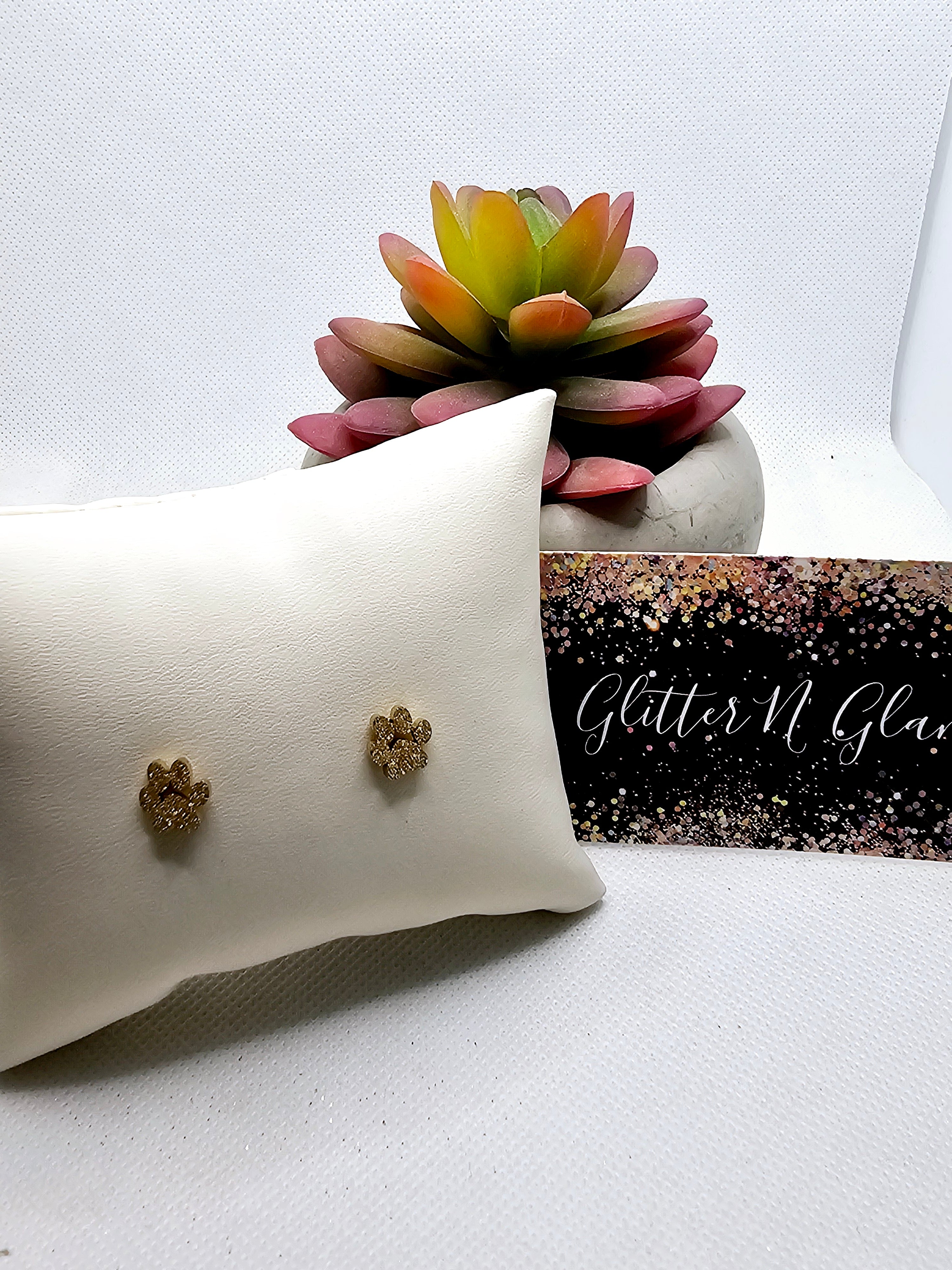 2530 Gold Sparkly Paw Stud Earrings