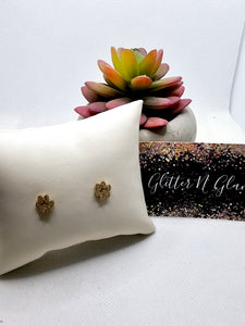 2530 Gold Sparkly Paw Stud Earrings