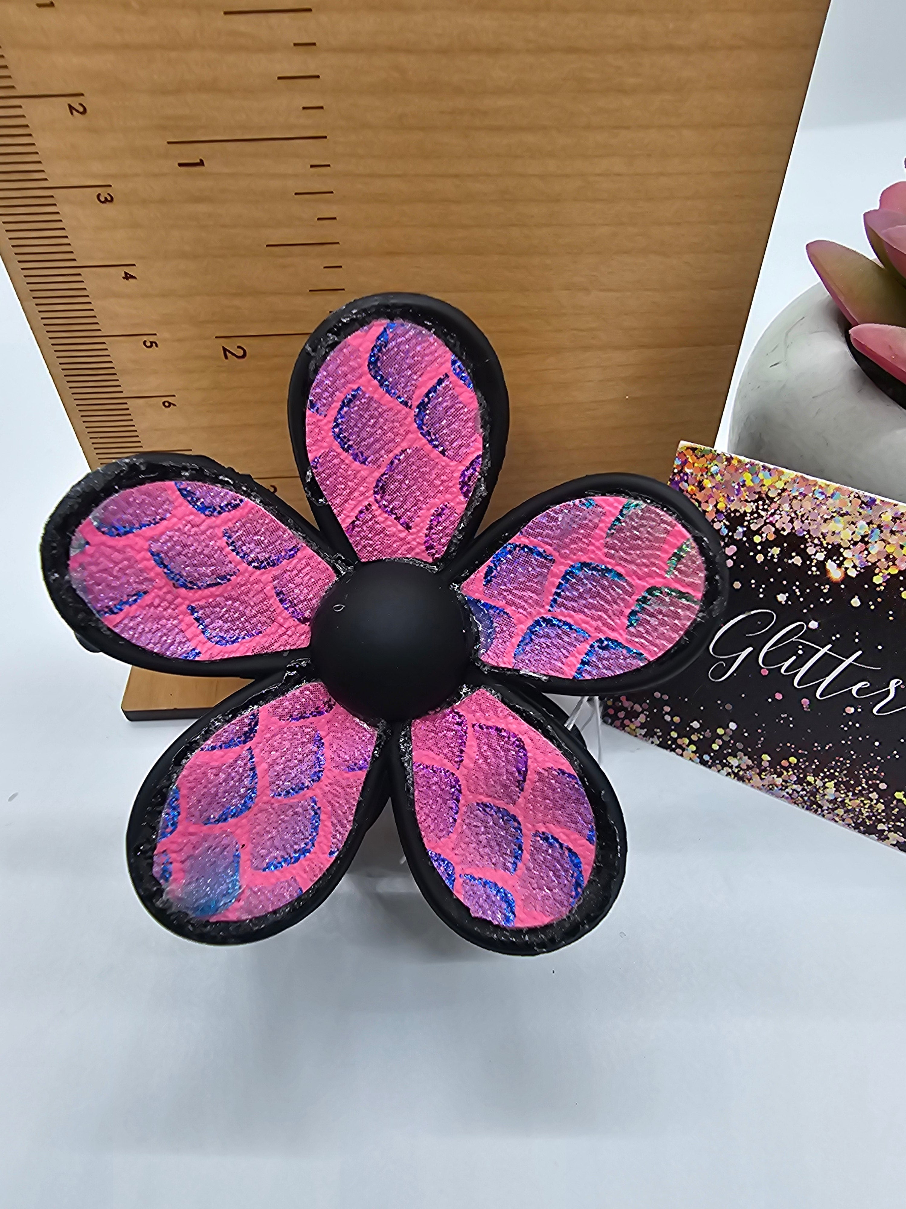 2639 Black Mermaid Scales Leather Hair Claw Clip