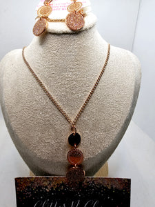 2581 Rosegold Long Sweater Necklace and Earring Set