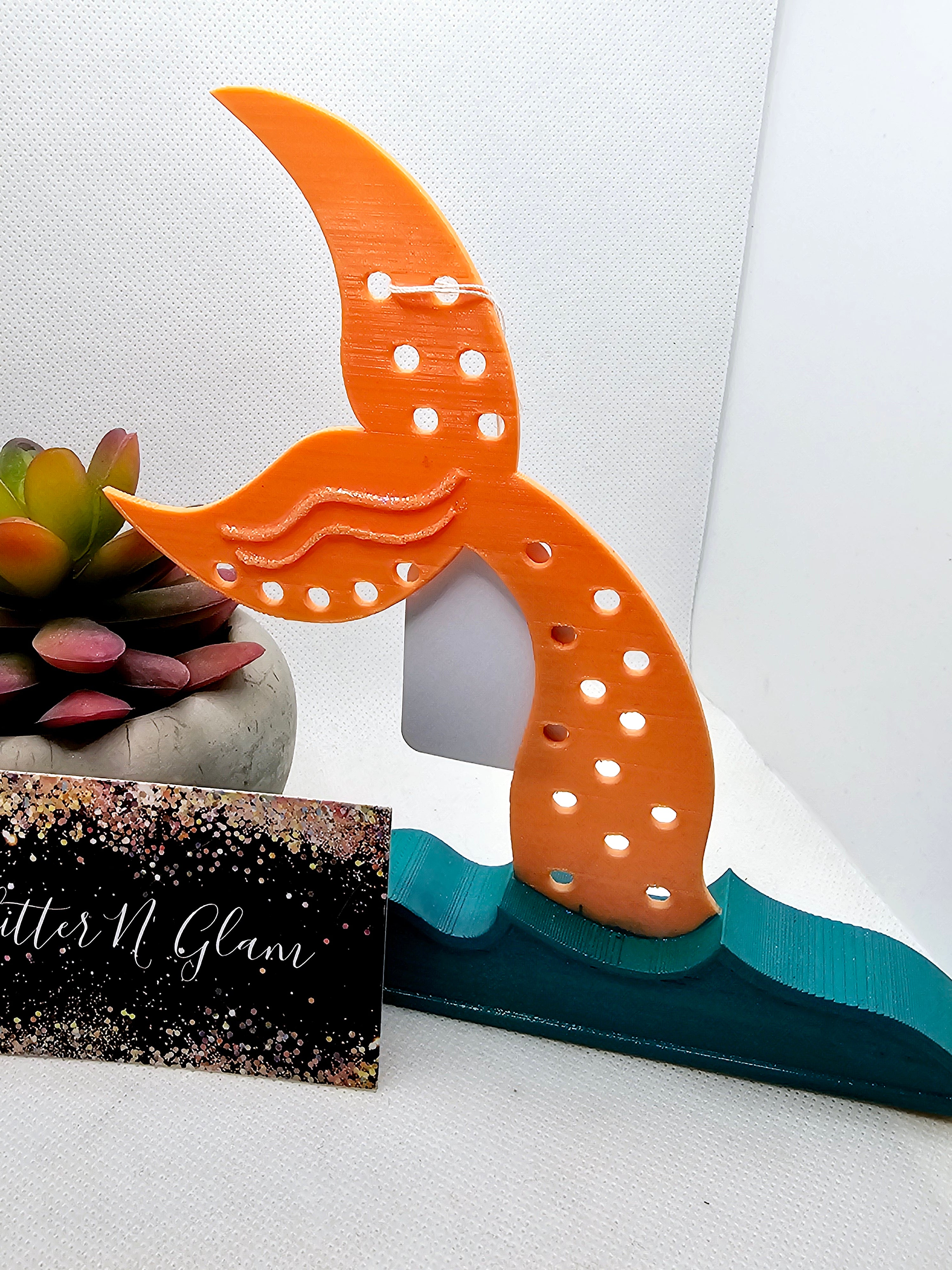 3D Coral and Teal Mermaid Tail and Wave Earring Holder