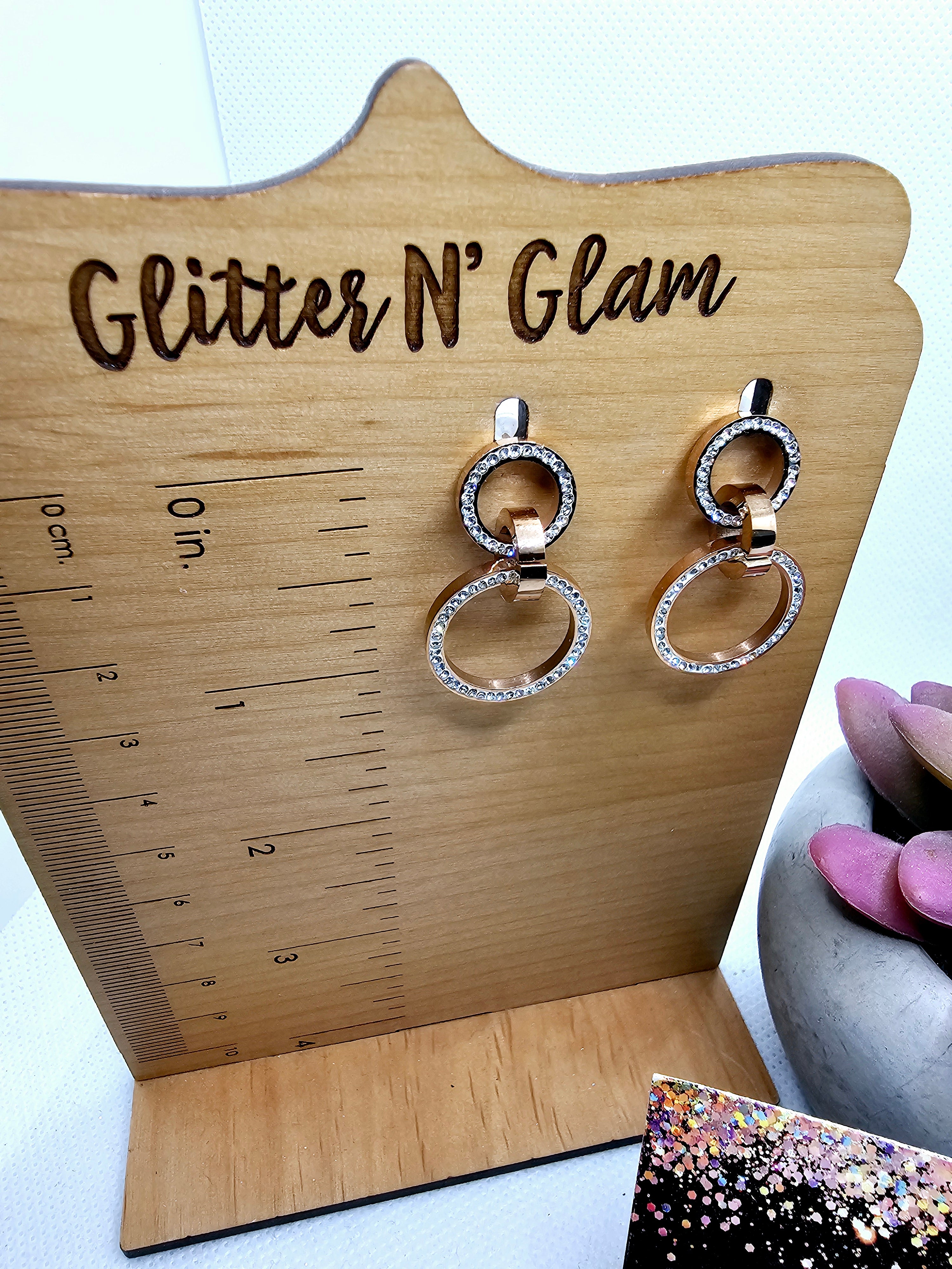 2540 Rosegold with Silver Bling Open Double Circle Dangle Earrings