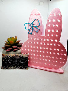 3D Coral Bunny with Teal Bow Earring Holder