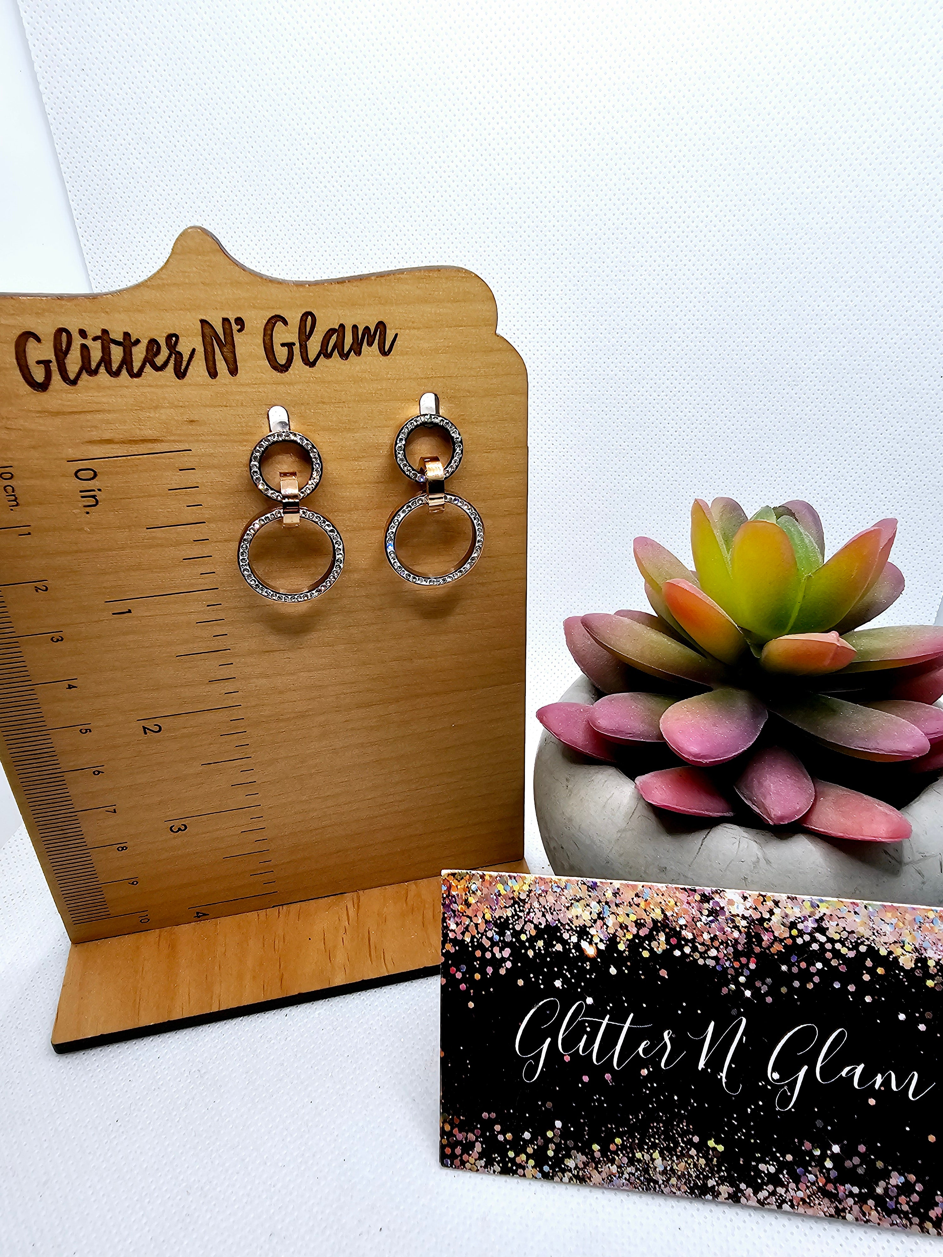 2540 Rosegold with Silver Bling Open Double Circle Dangle Earrings