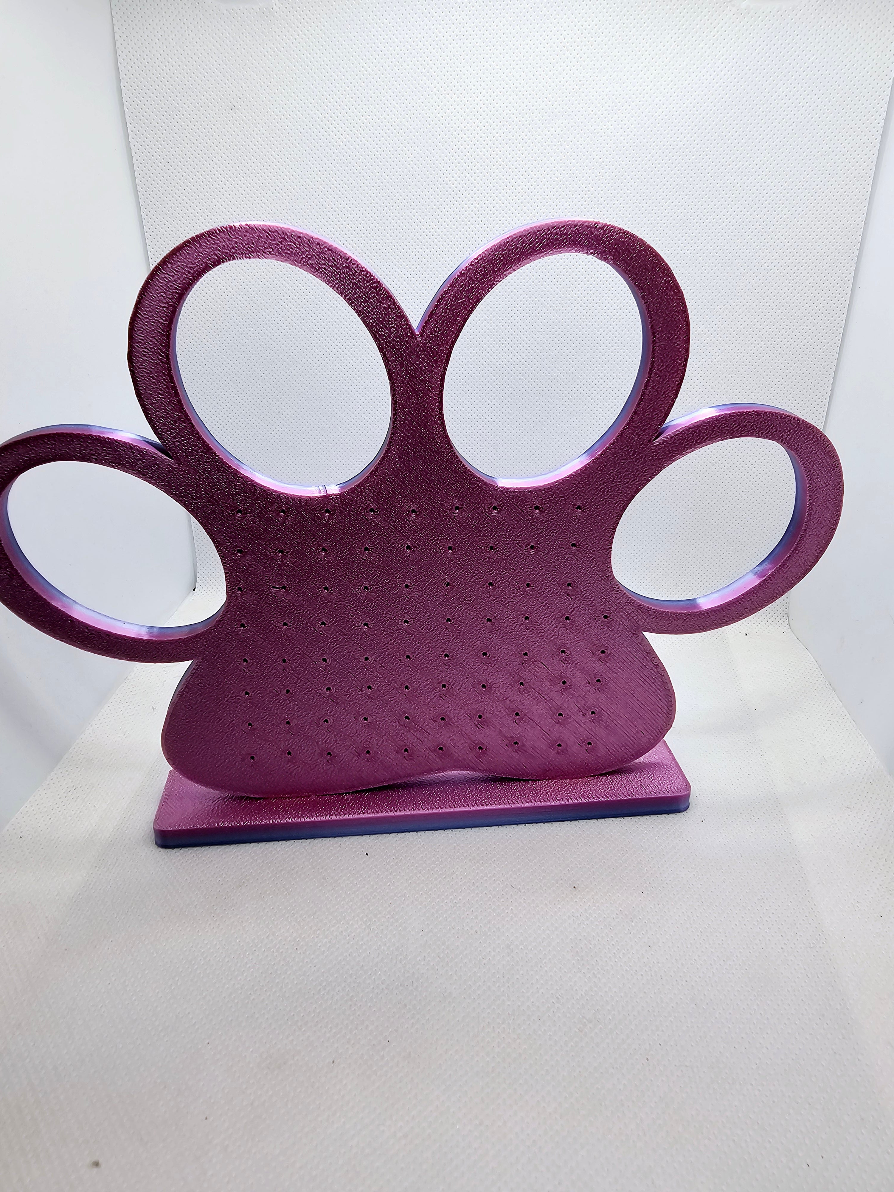 3D Paw Earring Holder Pink and Purple