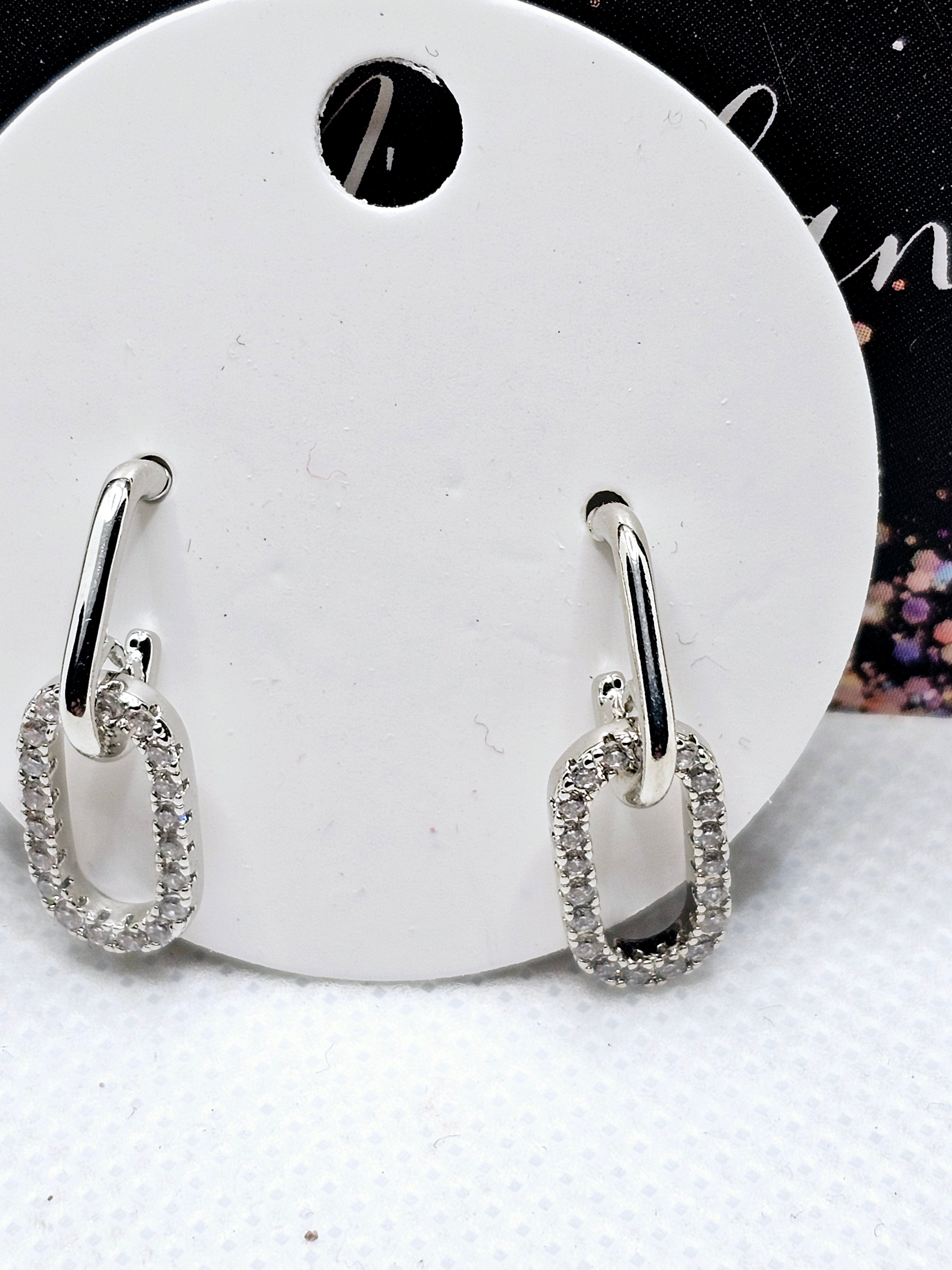 2537 Silver Dangle Earrings with Bling