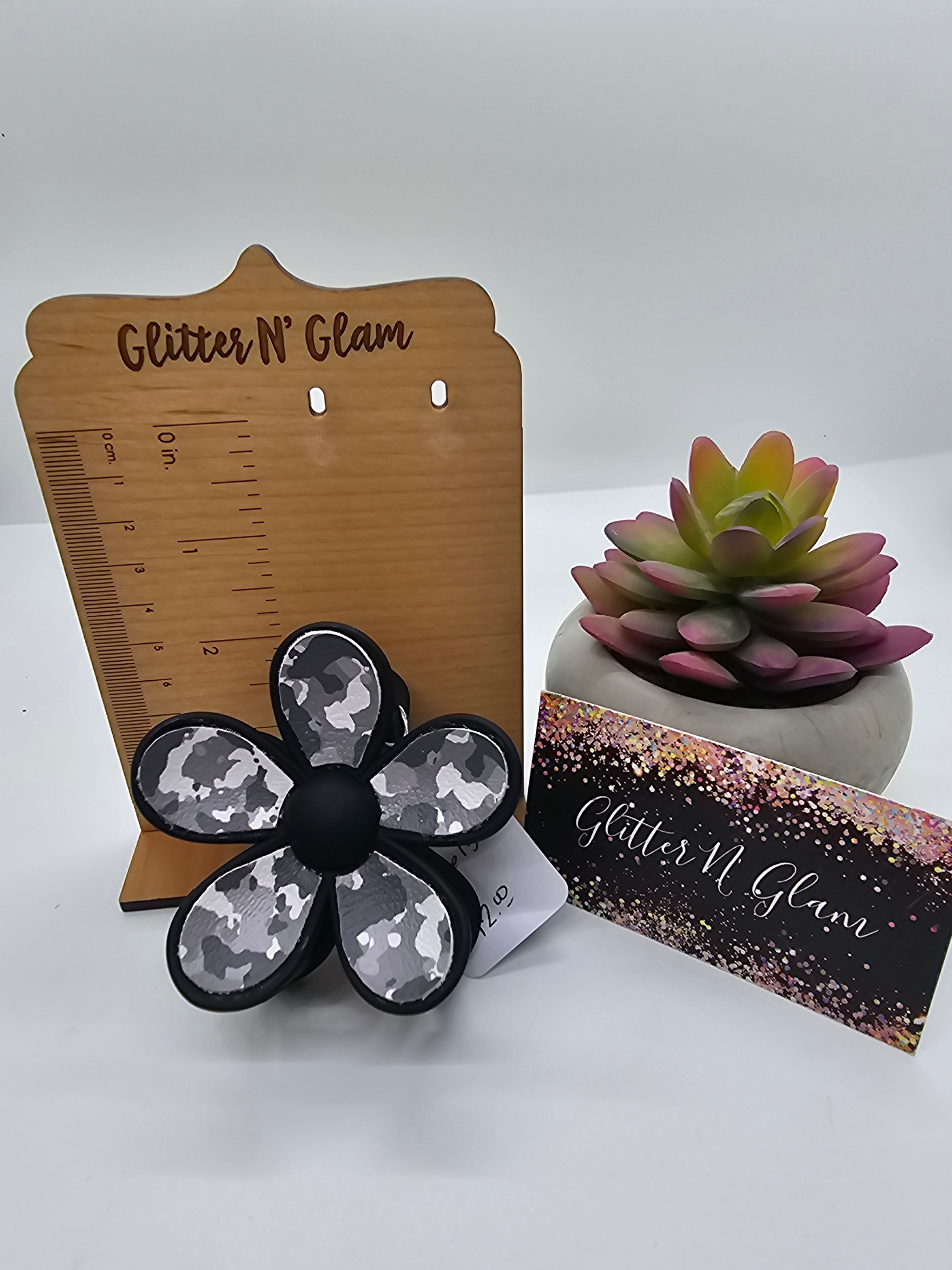 2613 Gray Camo Leather Hair Claw Clip
