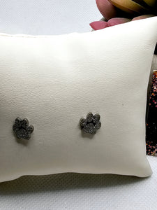 2527 Silver Sparkly Paw Stud Earrings