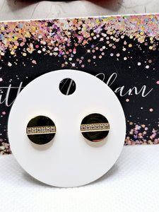 2544 Gold Stud Earrings with Bling Across the Middle