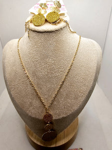 2579 Gold Long Sweater Necklace and Earring Set