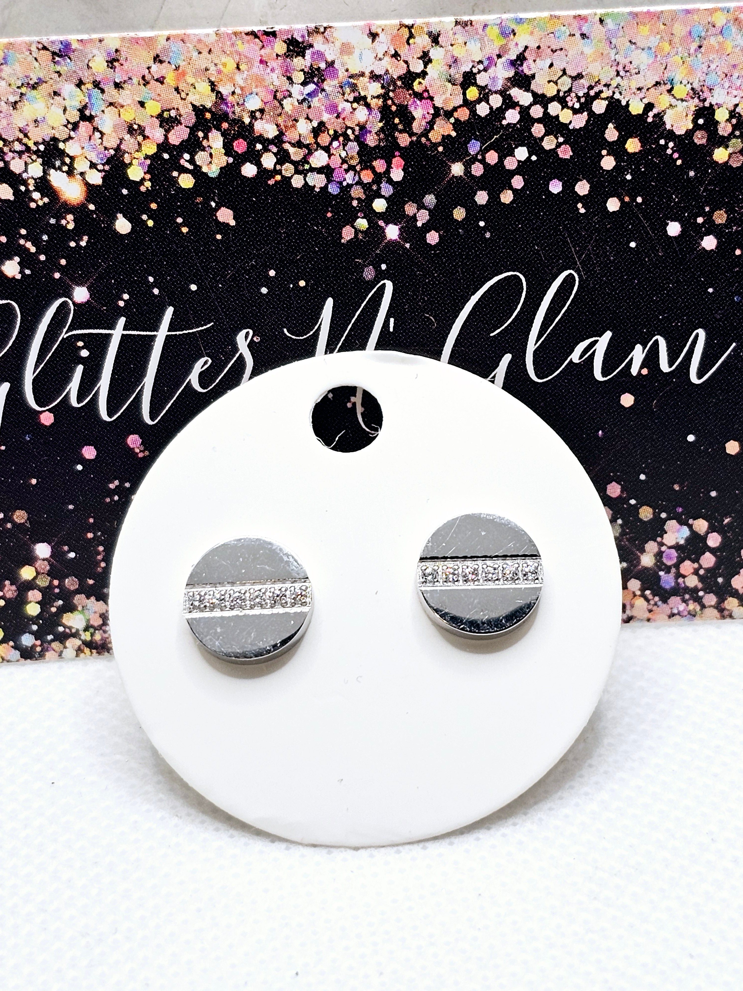2543 Silver Stud Earrings with Bling Across the Middle
