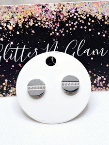 2543 Silver Stud Earrings with Bling Across the Middle