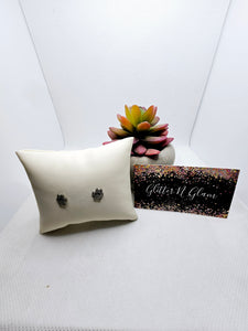 2527 Silver Sparkly Paw Stud Earrings