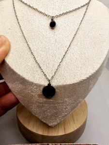 2568 Silver Double Neckace with Black Pendant
