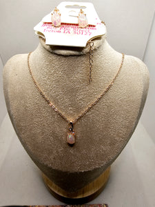 2582 Rounded Rosegold Fire Opal Necklace and Earring Set