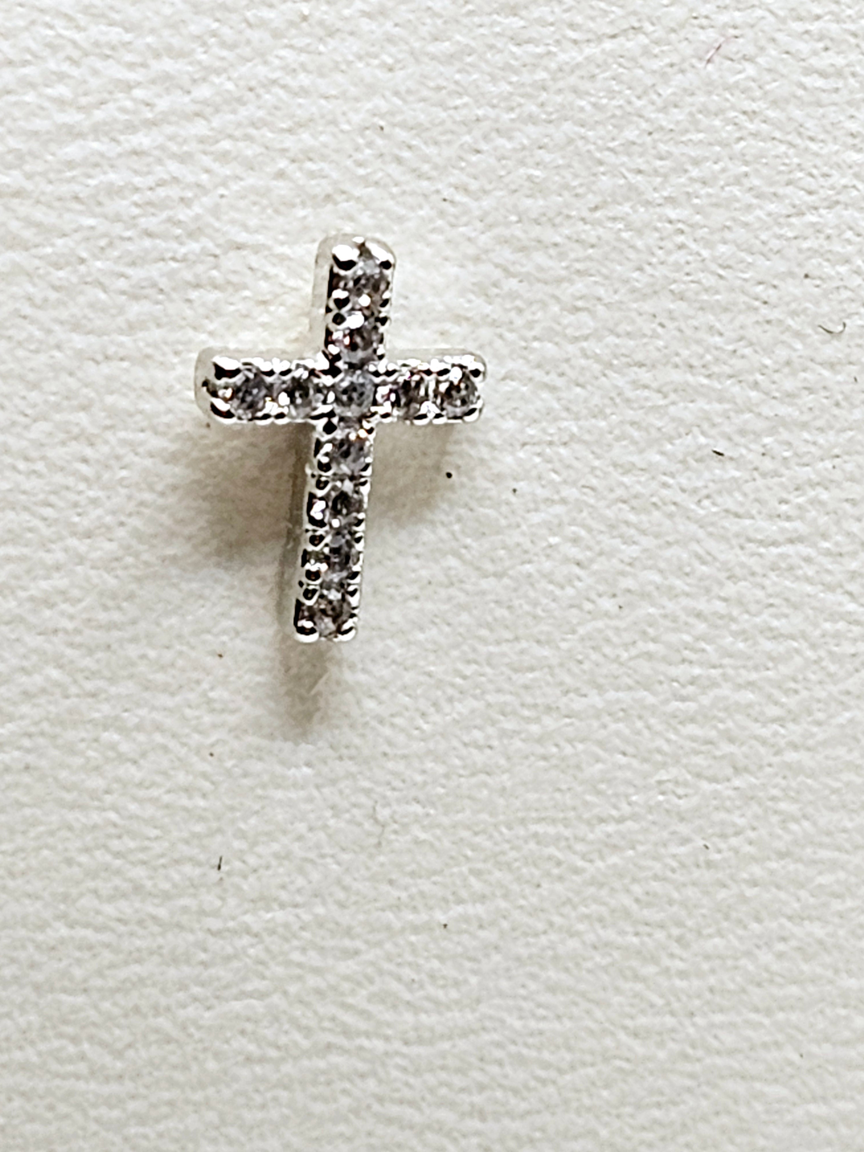 2574 Silver Cross Stud Earrings with Bling