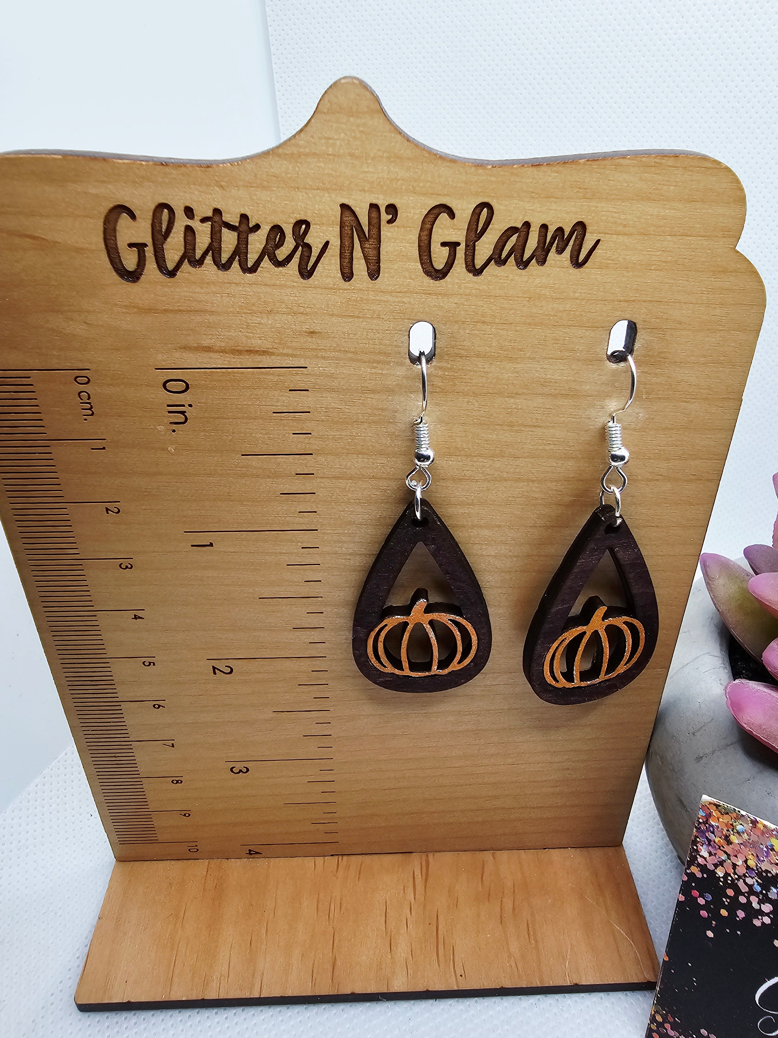 2674 Pumpkin Wood Dangle Earrings