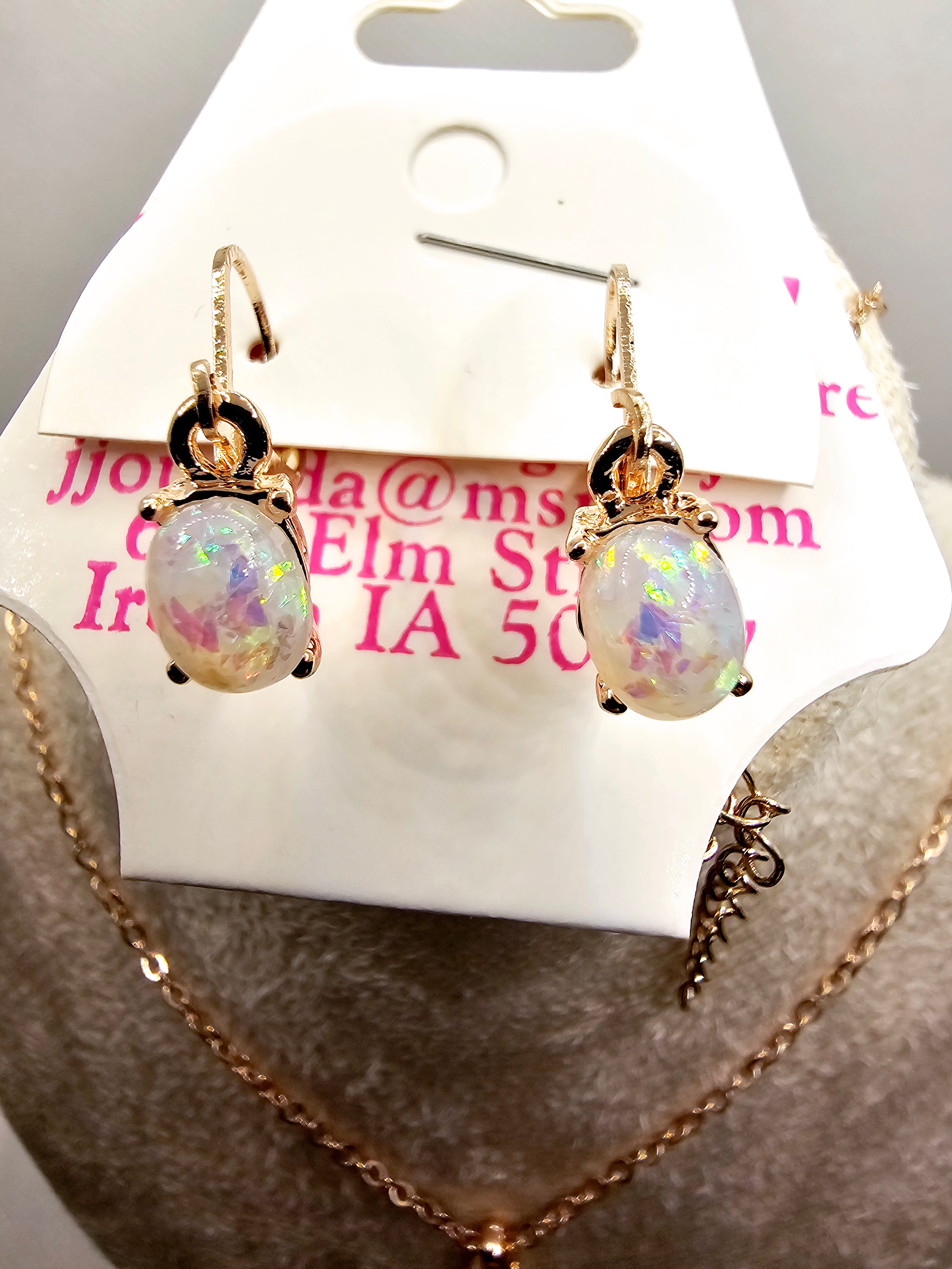 2582 Rounded Rosegold Fire Opal Necklace and Earring Set