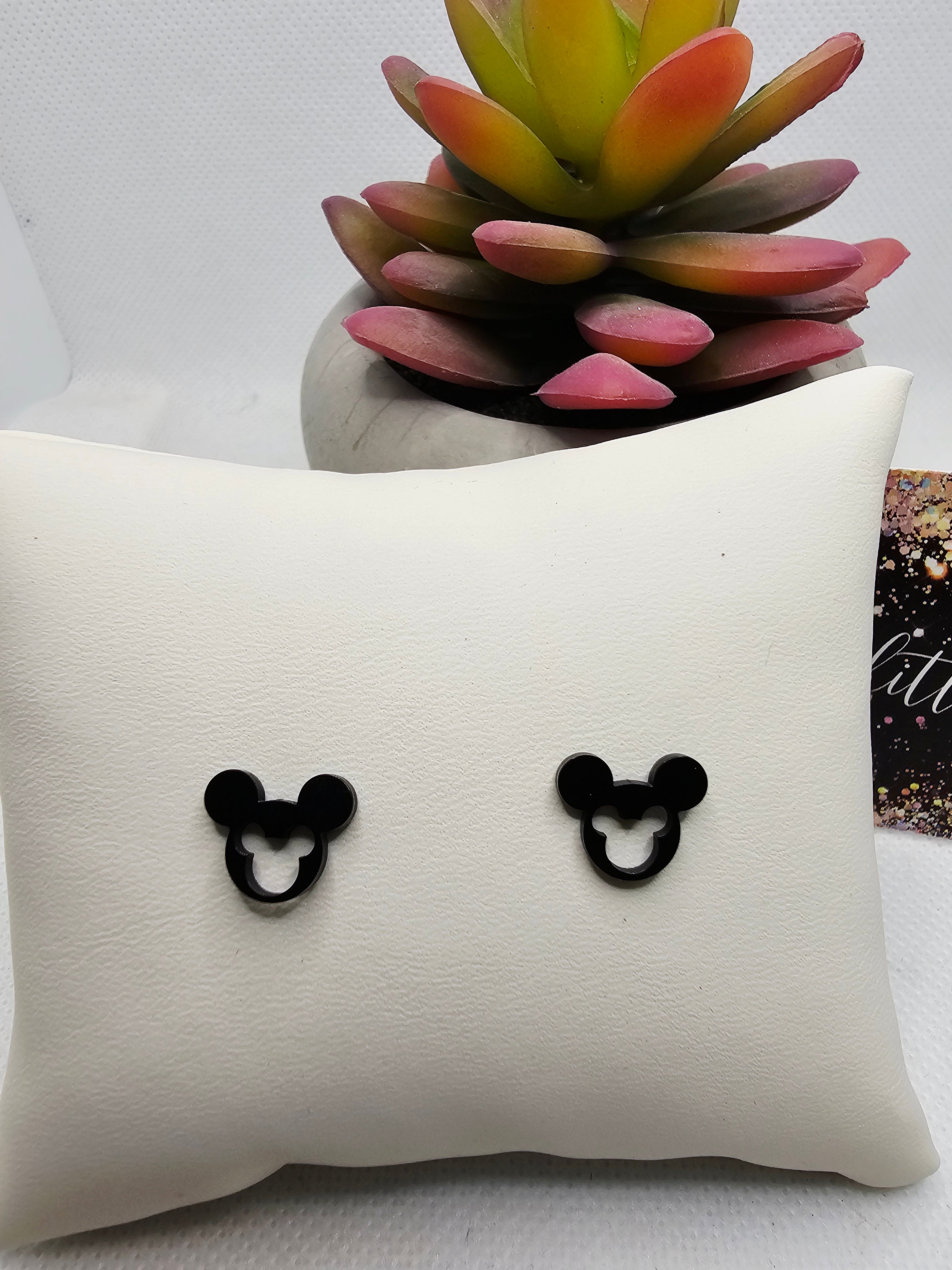 2658 Mr. Mouse Black Stud Earrings