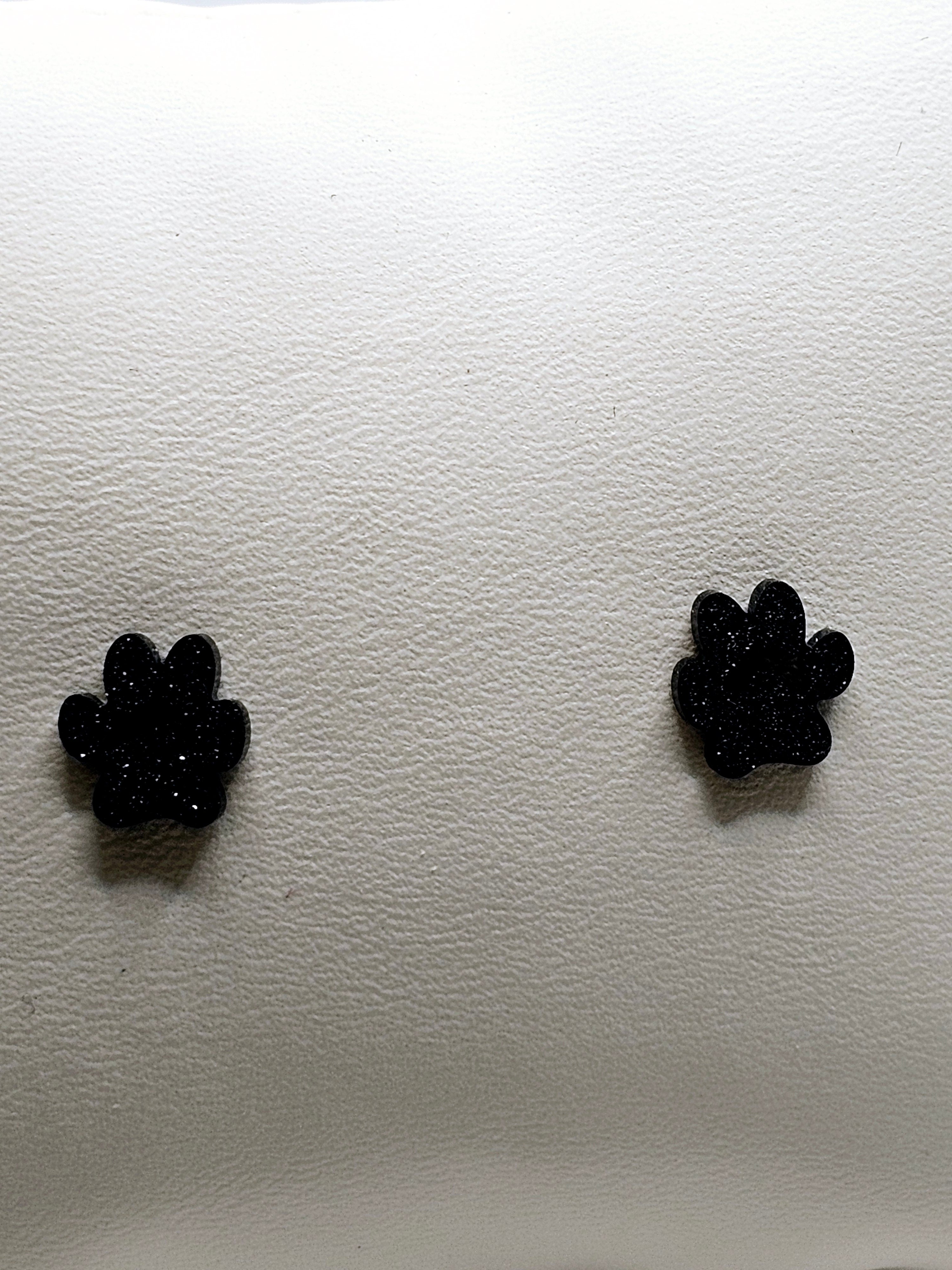 2528 Black Sparkly Paw Stud Earrings